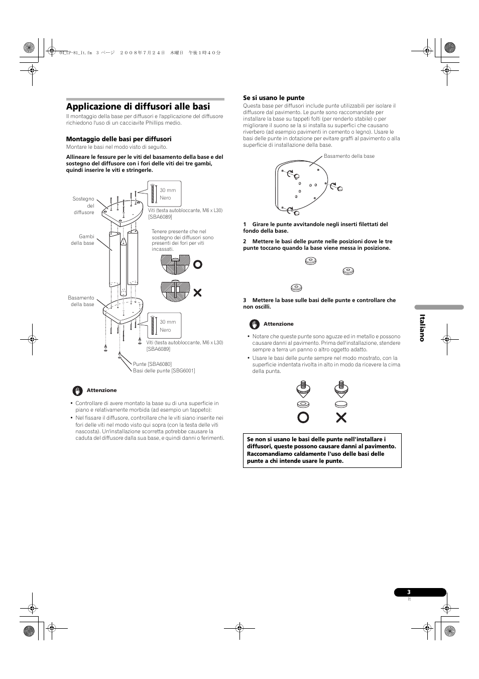 Applicazione di diffusori alle basi | Pioneer CP-81B-K User Manual | Page 15 / 53