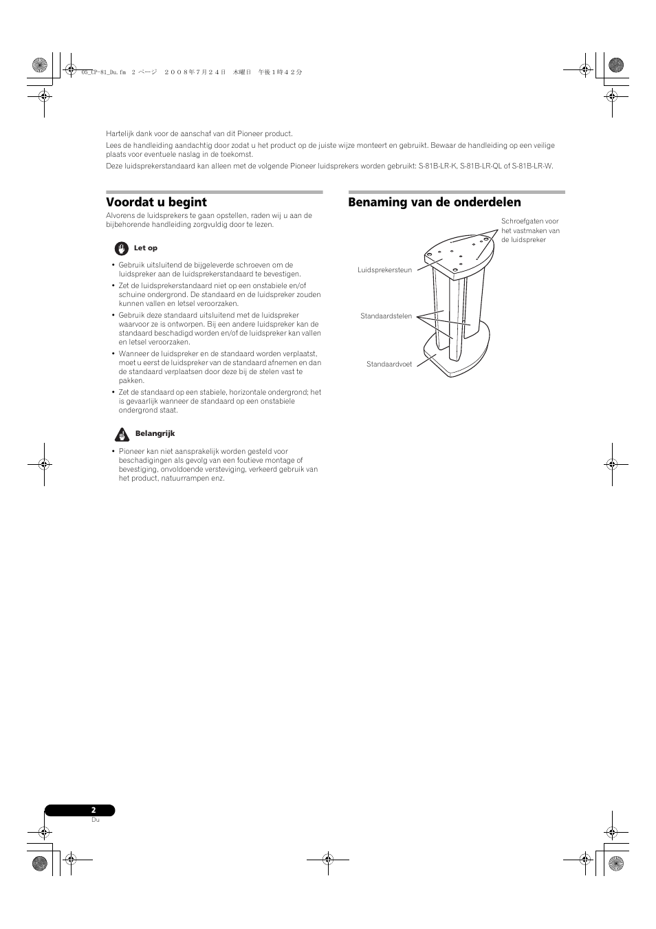 Voordat u begint, Benaming van de onderdelen | Pioneer CP-81B-K User Manual | Page 18 / 53