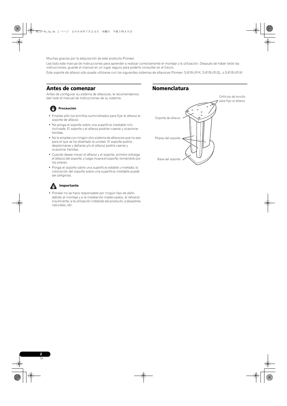 Antes de comenzar, Nomenclatura | Pioneer CP-81B-K User Manual | Page 22 / 53