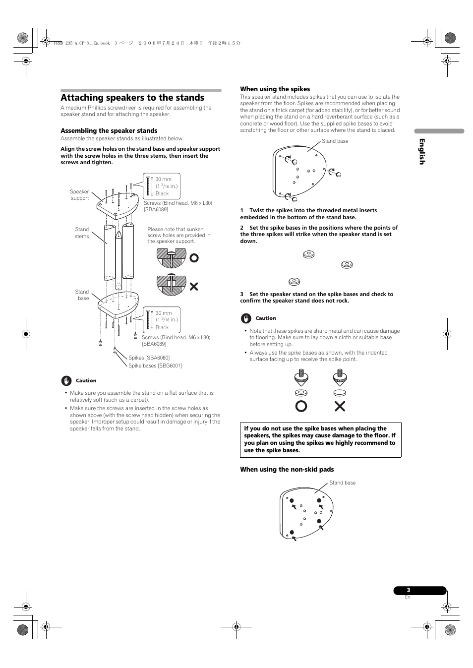 Attaching speakers to the stands | Pioneer CP-81B-K User Manual | Page 3 / 53