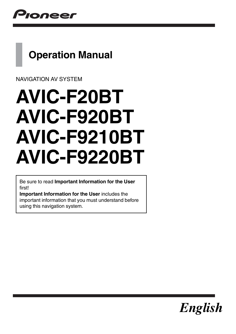 Pioneer AVIC-F920BT User Manual | 200 pages