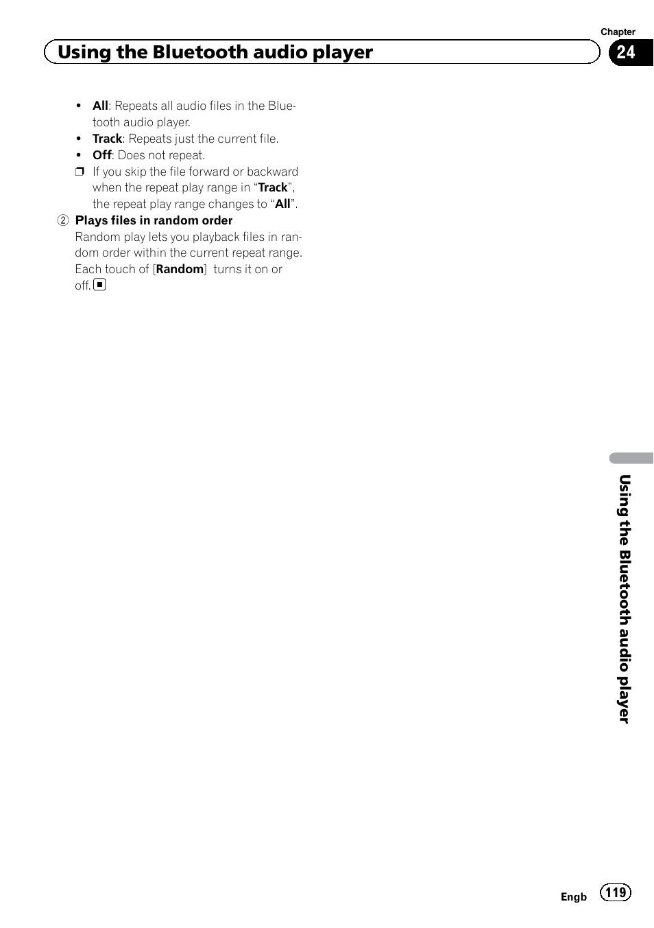 Plays files in ran, Using the bluetooth audio player | Pioneer AVIC-F920BT User Manual | Page 119 / 200