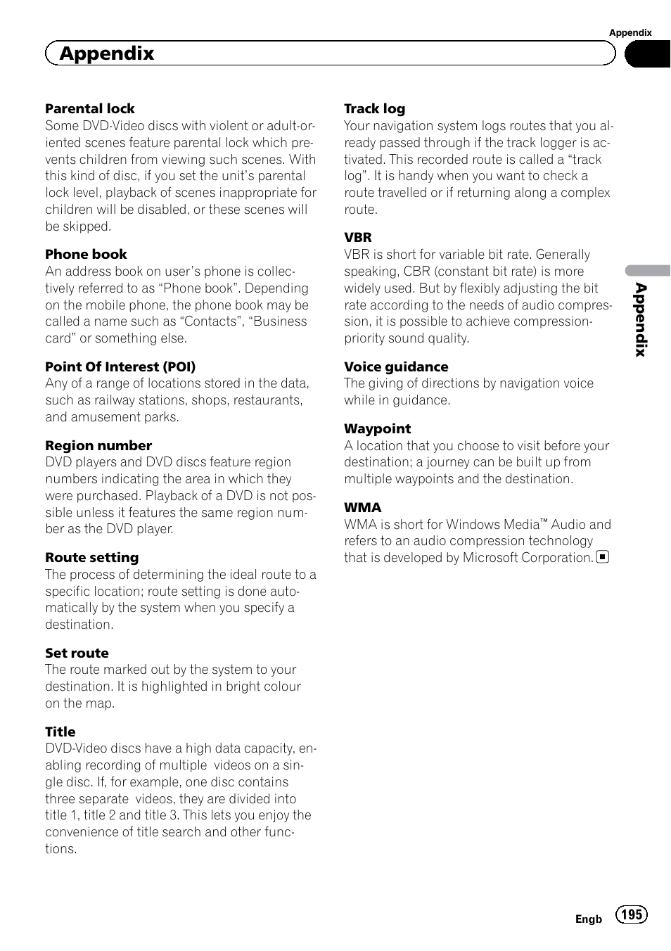 Appendix | Pioneer AVIC-F920BT User Manual | Page 195 / 200