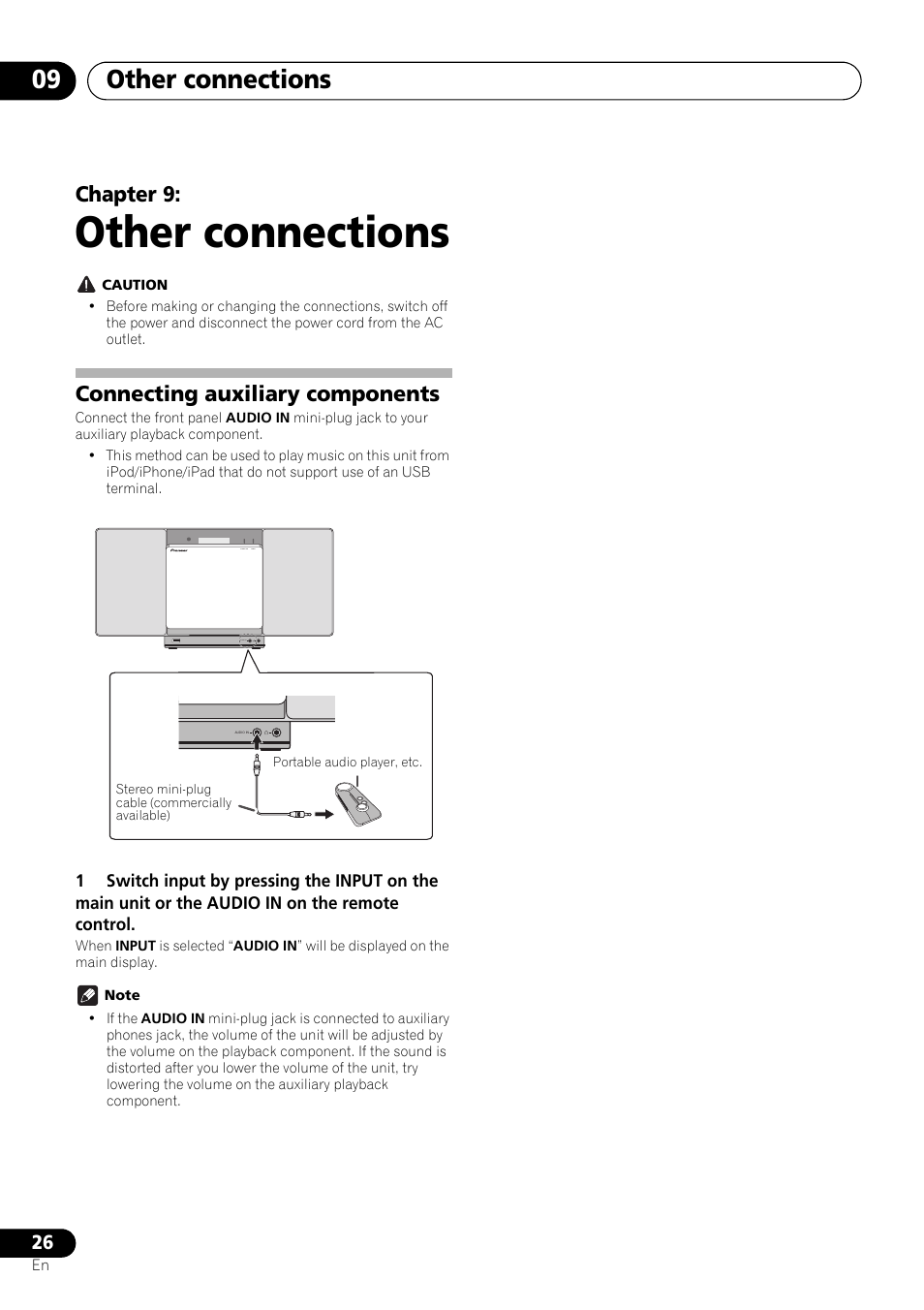 09 other connections, Connecting auxiliary components, Other connections | Other connections 09, Chapter 9 | Pioneer X-SMC01BT-S User Manual | Page 26 / 39