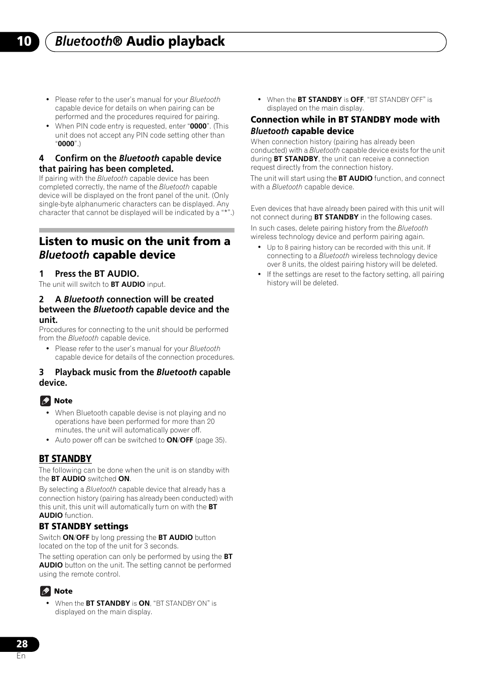 Device, Bt standby, Bluetooth ® audio playback | Pioneer X-SMC01BT-S User Manual | Page 28 / 39