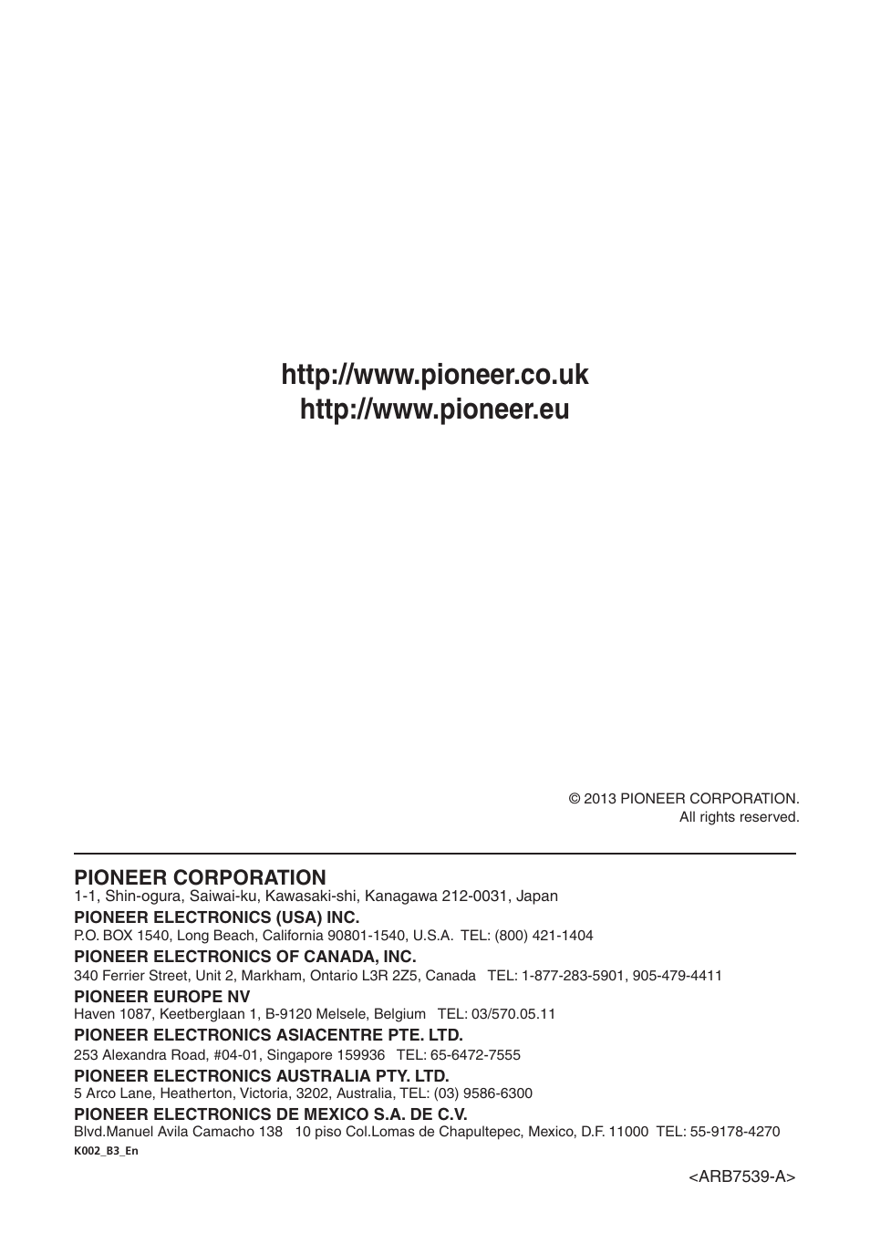 Pioneer corporation | Pioneer X-SMC01BT-S User Manual | Page 39 / 39