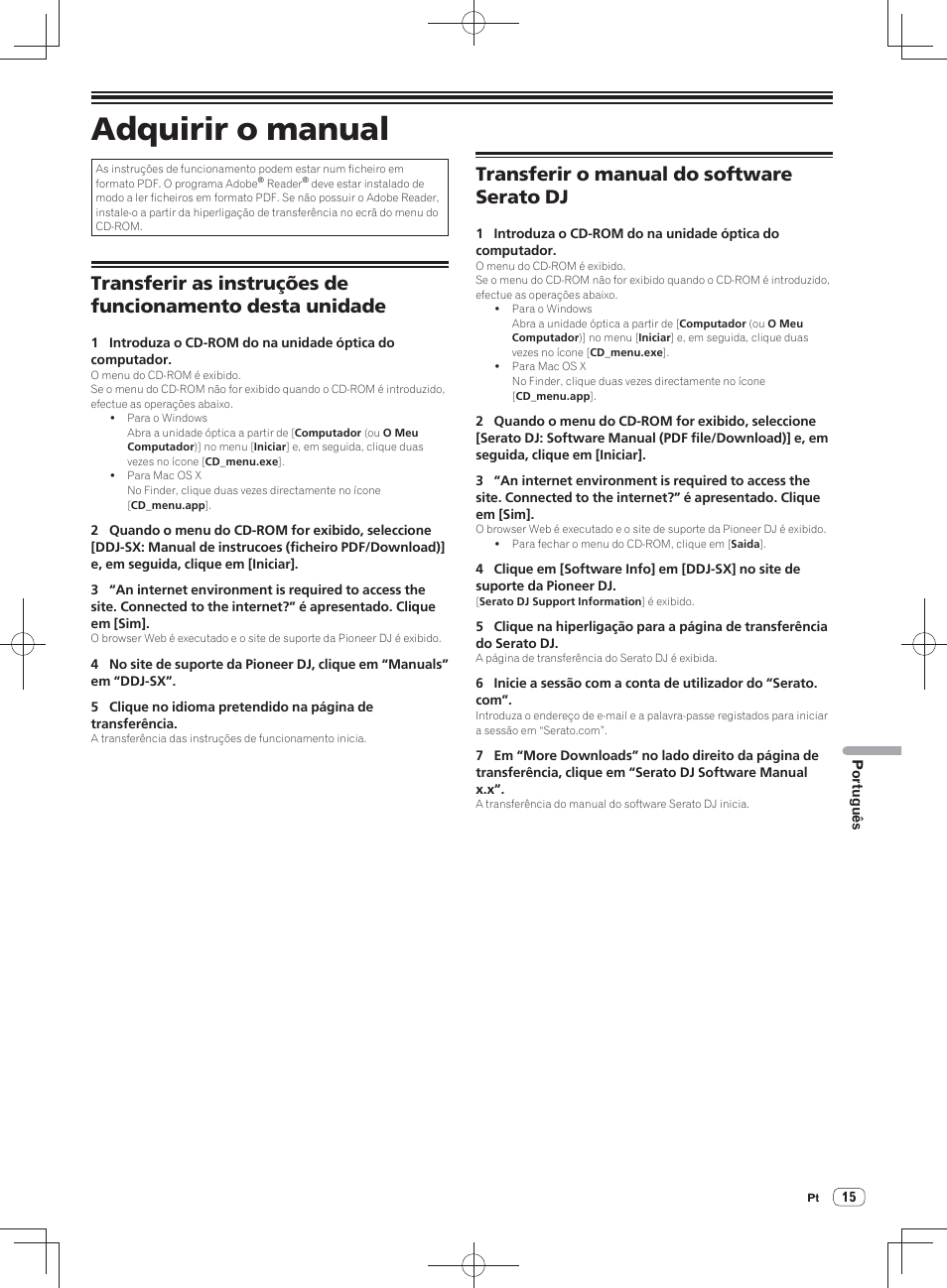 Adquirir o manual, Transferir o manual do software serato dj | Pioneer DDJ-SX User Manual | Page 123 / 148