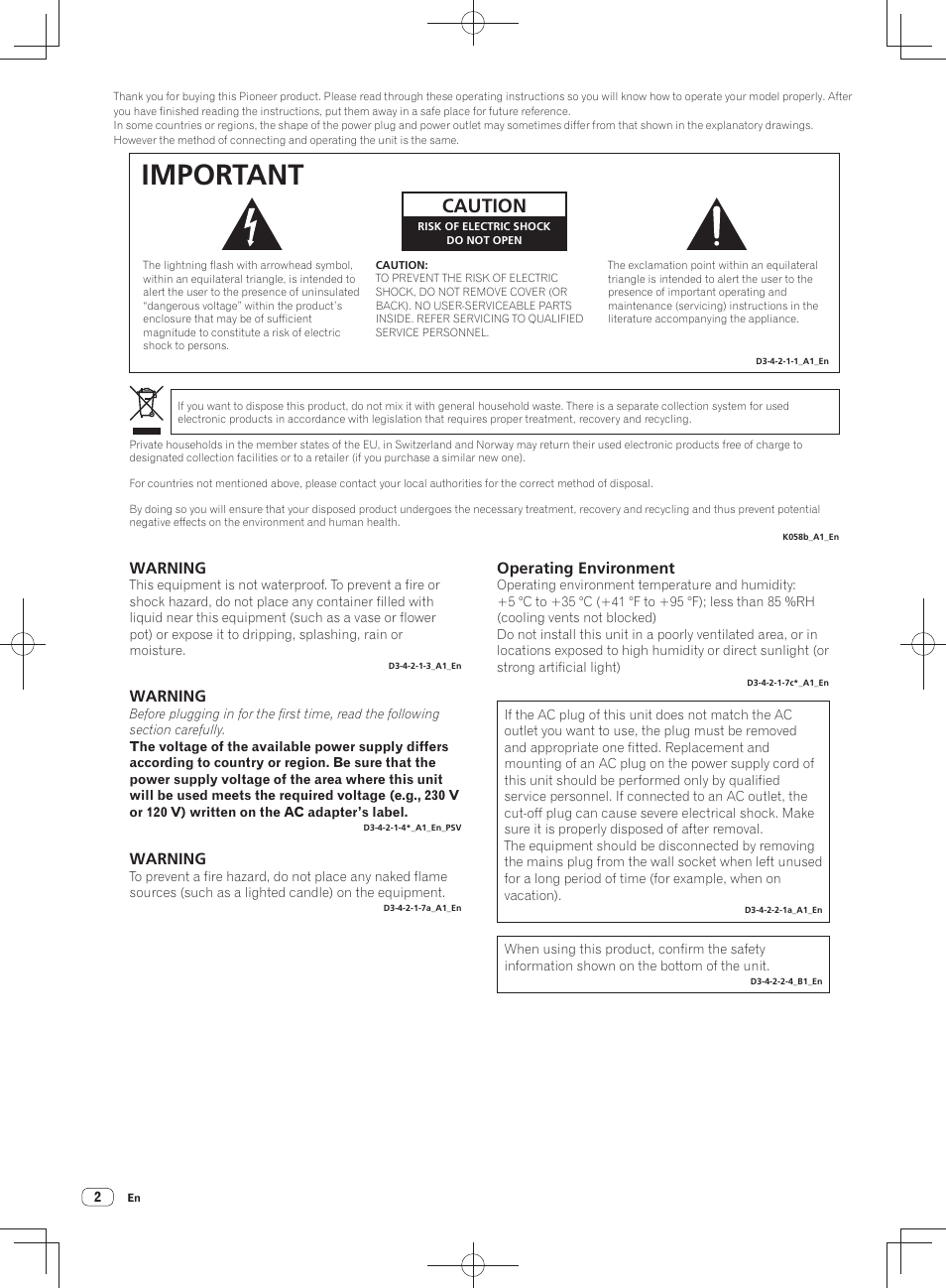 Important, Caution, Warning | Operating environment | Pioneer DDJ-SX User Manual | Page 2 / 148