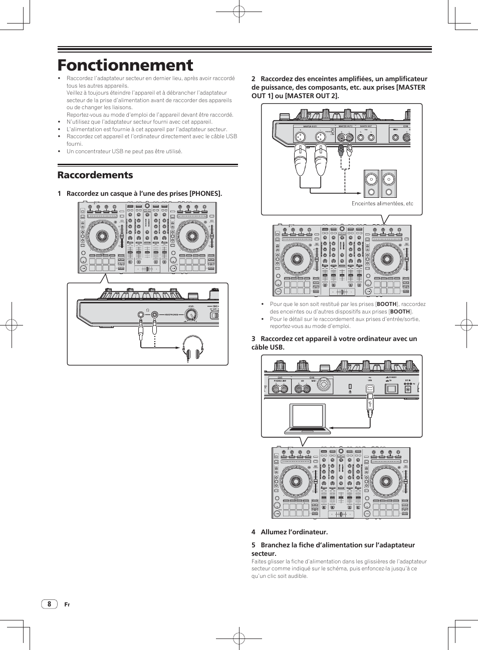 Fonctionnement, Raccordements | Pioneer DDJ-SX User Manual | Page 26 / 148