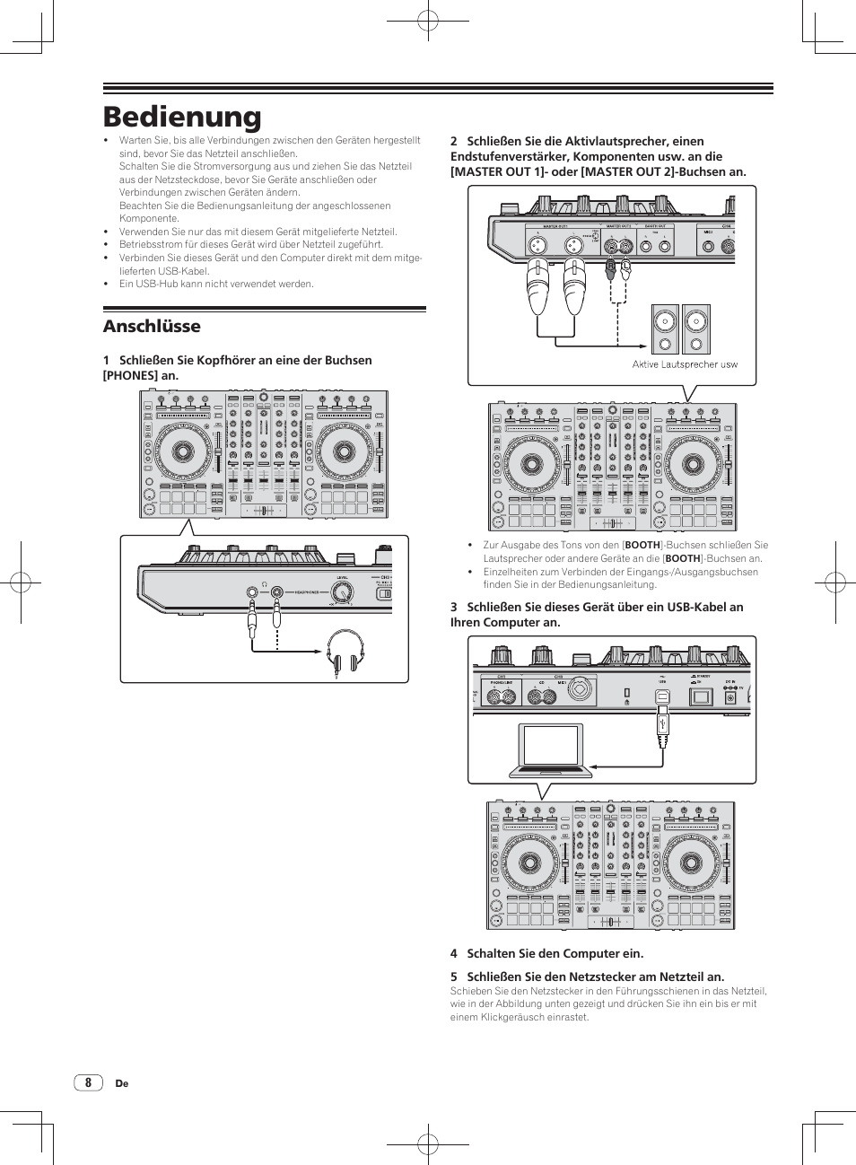 Bedienung, Anschlüsse | Pioneer DDJ-SX User Manual | Page 44 / 148