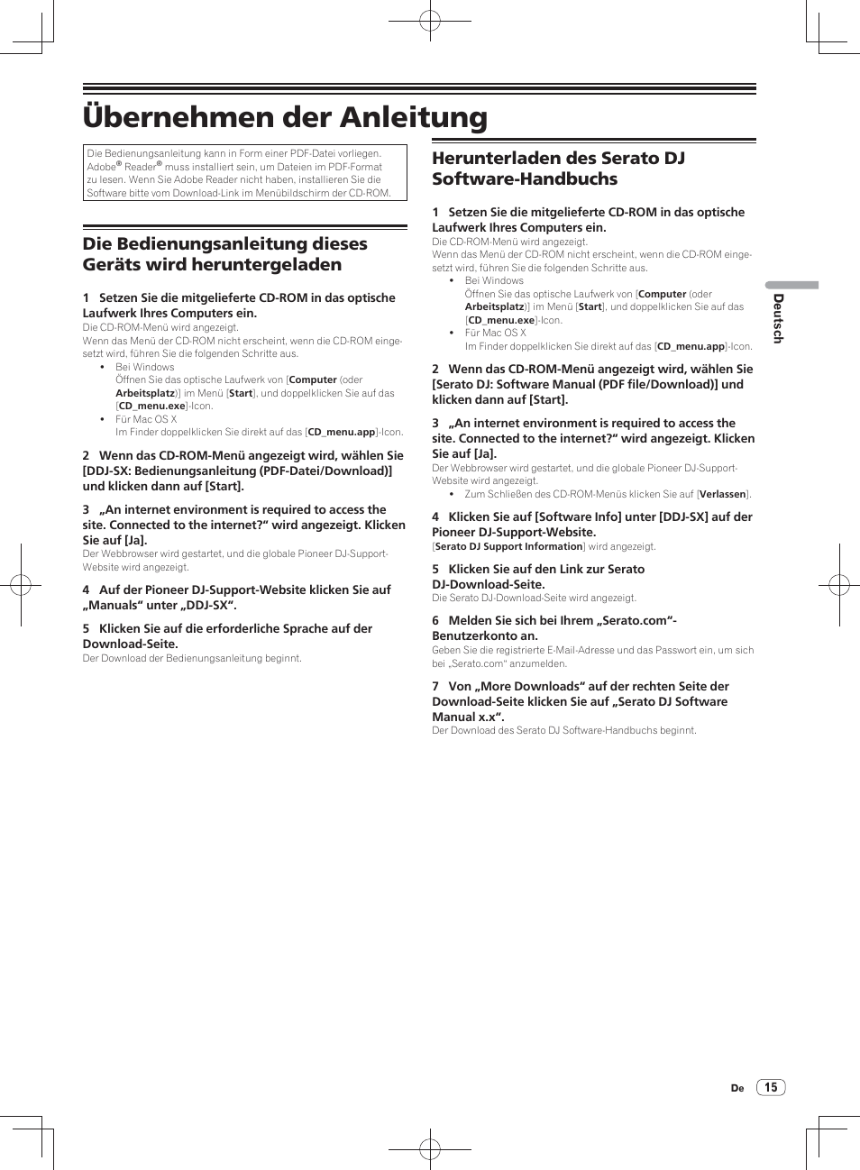 Übernehmen der anleitung, Herunterladen des serato dj software-handbuchs | Pioneer DDJ-SX User Manual | Page 51 / 148
