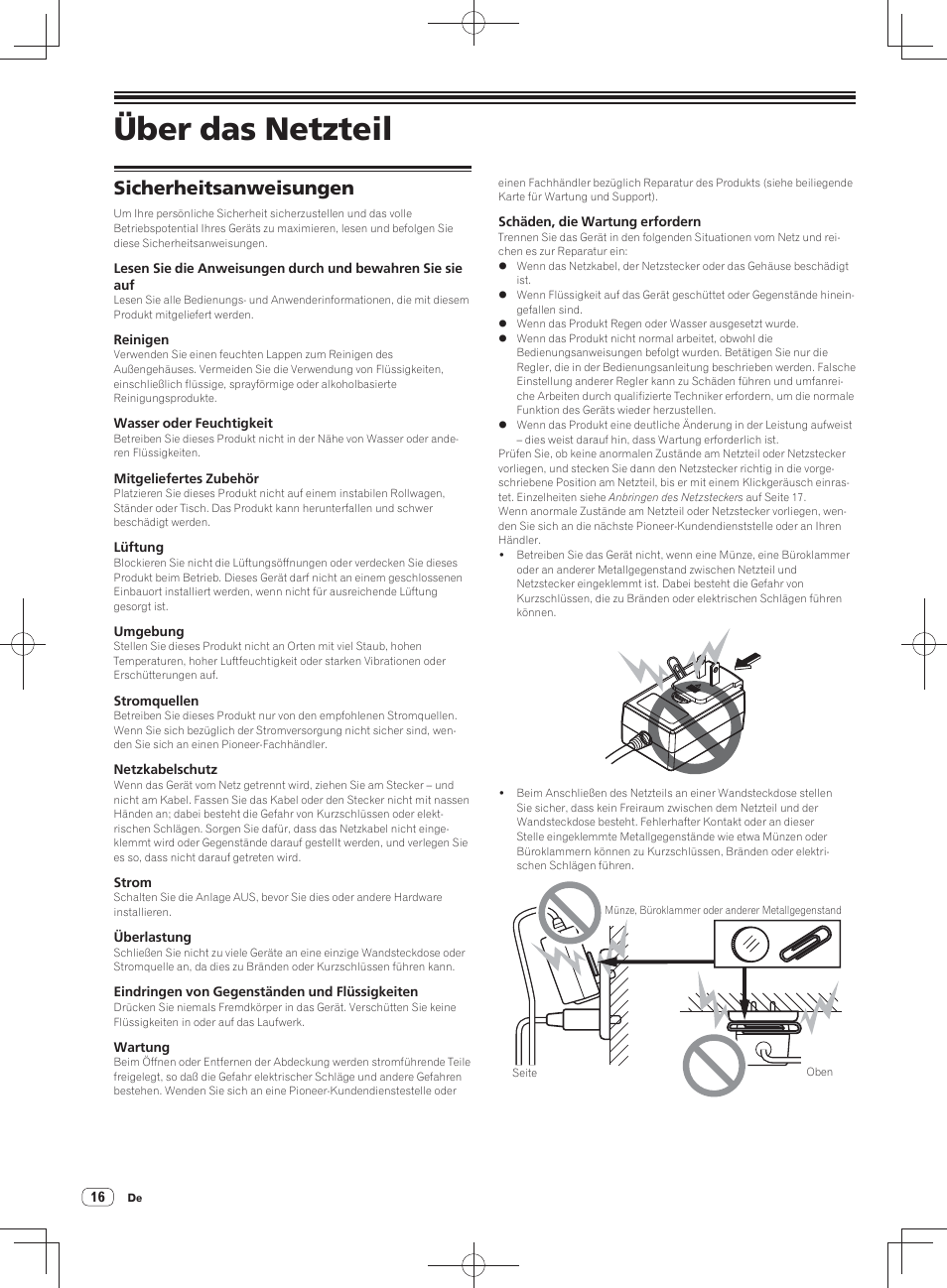 Über das netzteil, Sicherheitsanweisungen | Pioneer DDJ-SX User Manual | Page 52 / 148