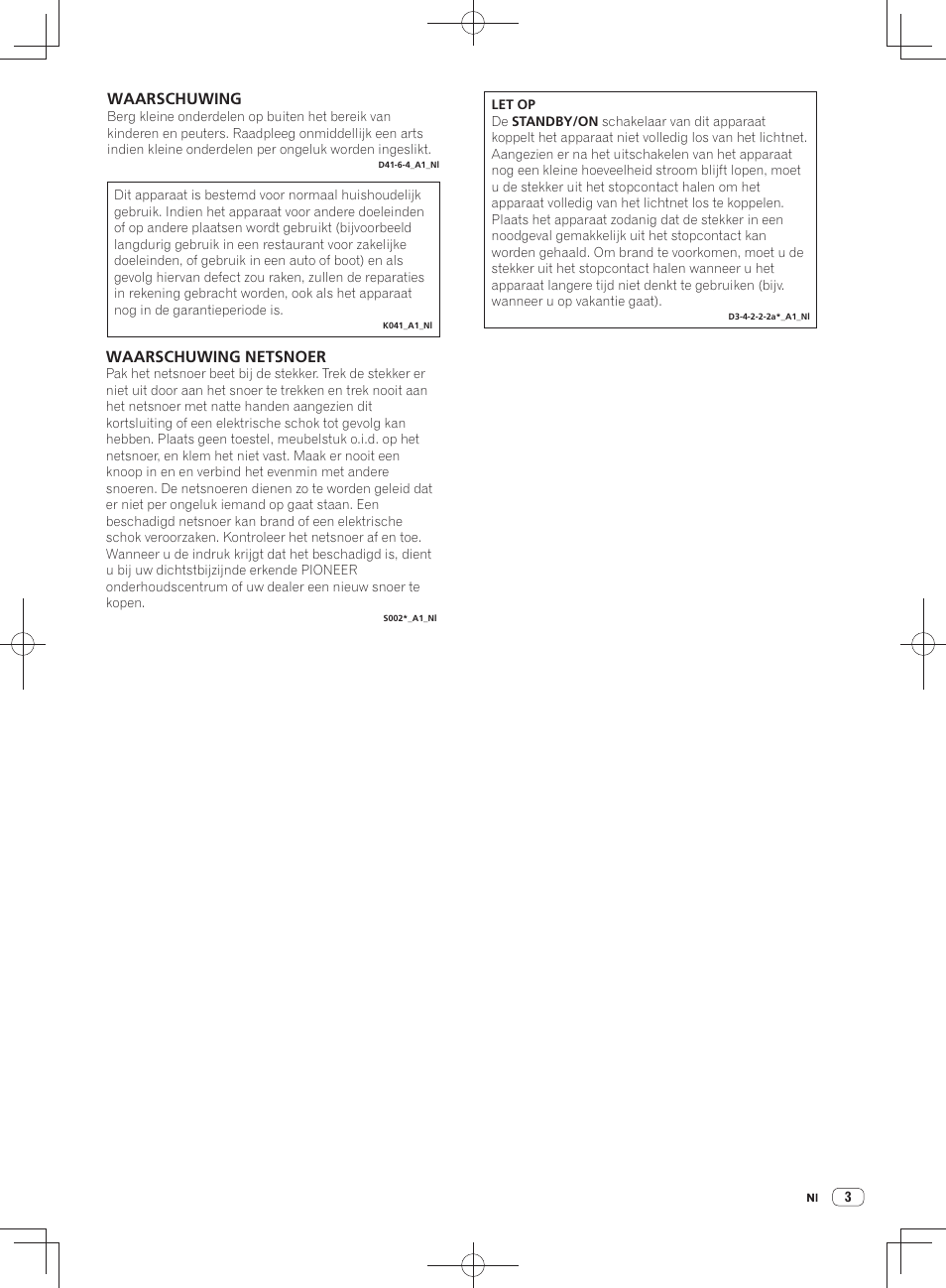 Waarschuwing, Waarschuwing netsnoer | Pioneer DDJ-SX User Manual | Page 75 / 148