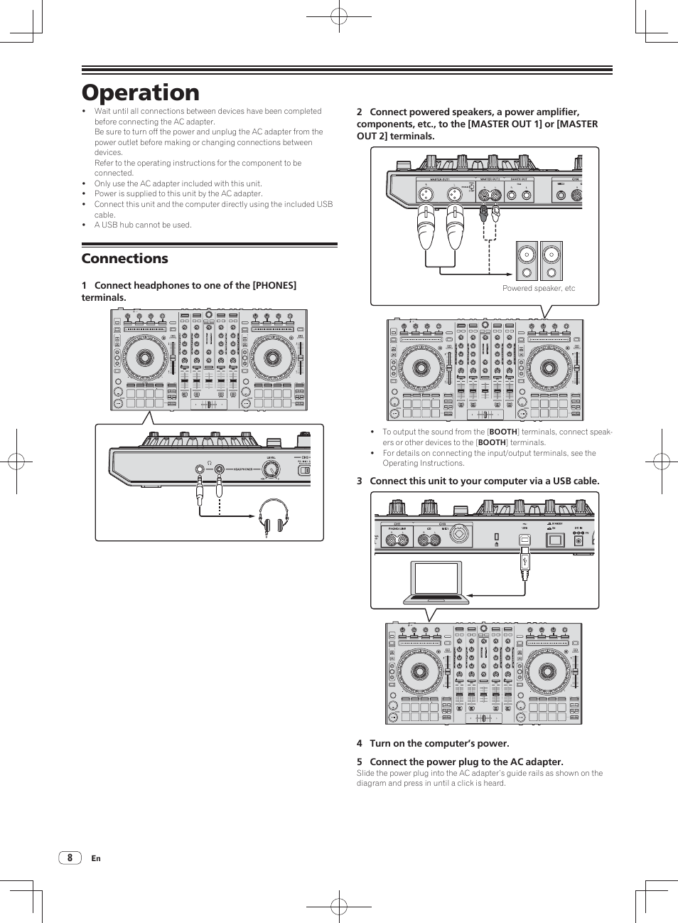 Operation, Connections | Pioneer DDJ-SX User Manual | Page 8 / 148