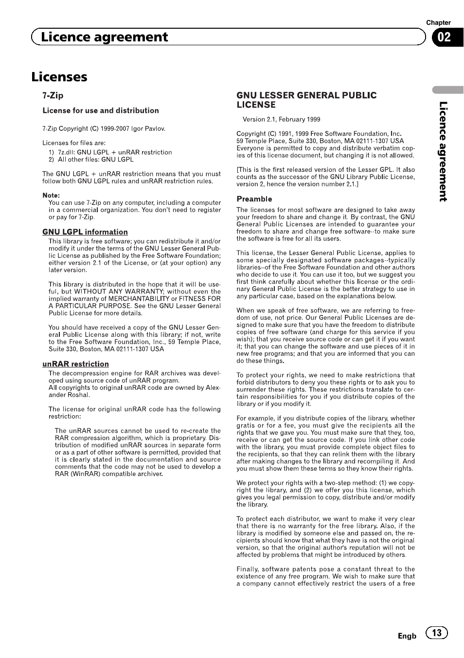 Licenses, Licence agreement | Pioneer CNSD-110FM User Manual | Page 13 / 32