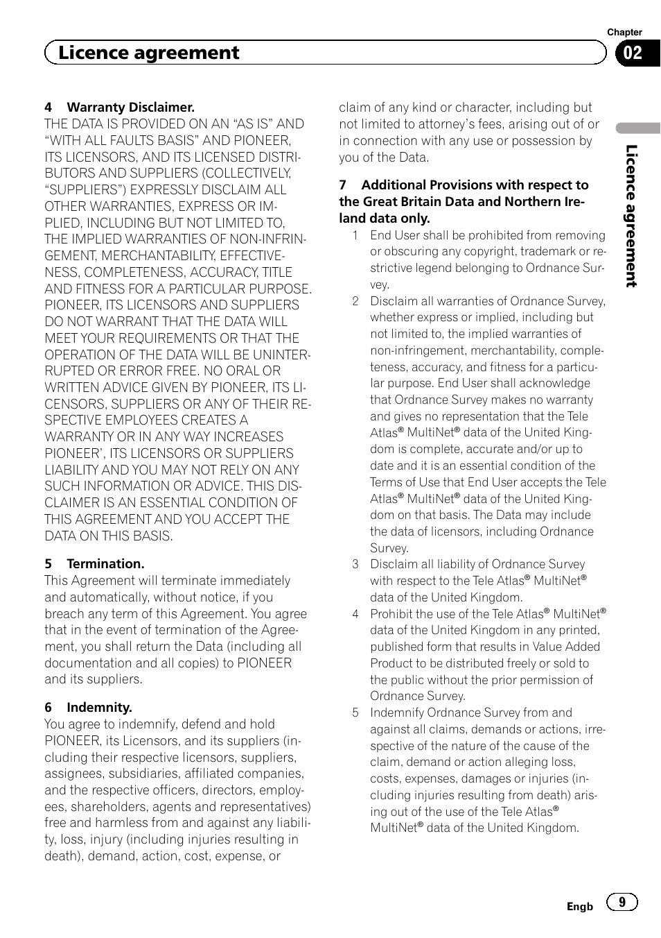 Licence agreement, Licence agr eement | Pioneer CNSD-110FM User Manual | Page 9 / 32