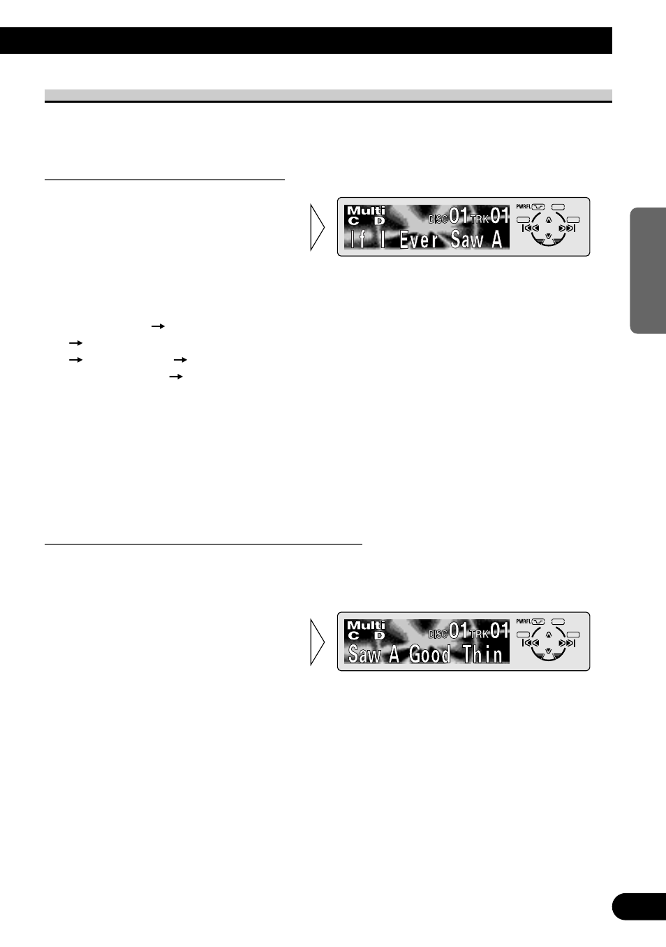 Función cd text (para el tipo compatible, Con cd text), Cambio de visualización del título | Desplazamiento de la visualización del título, A title (english) | Pioneer MEH-P7300R User Manual | Page 109 / 140