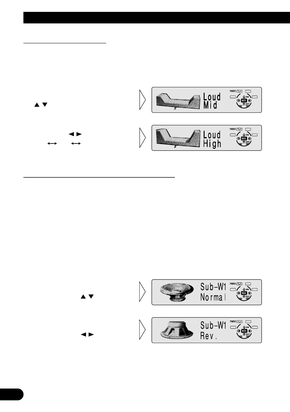 Ajuste de sonoridad (loud), Salida de altavoz de graves secundario (sub-w1), Ajuste de audio | Pioneer MEH-P7300R User Manual | Page 116 / 140