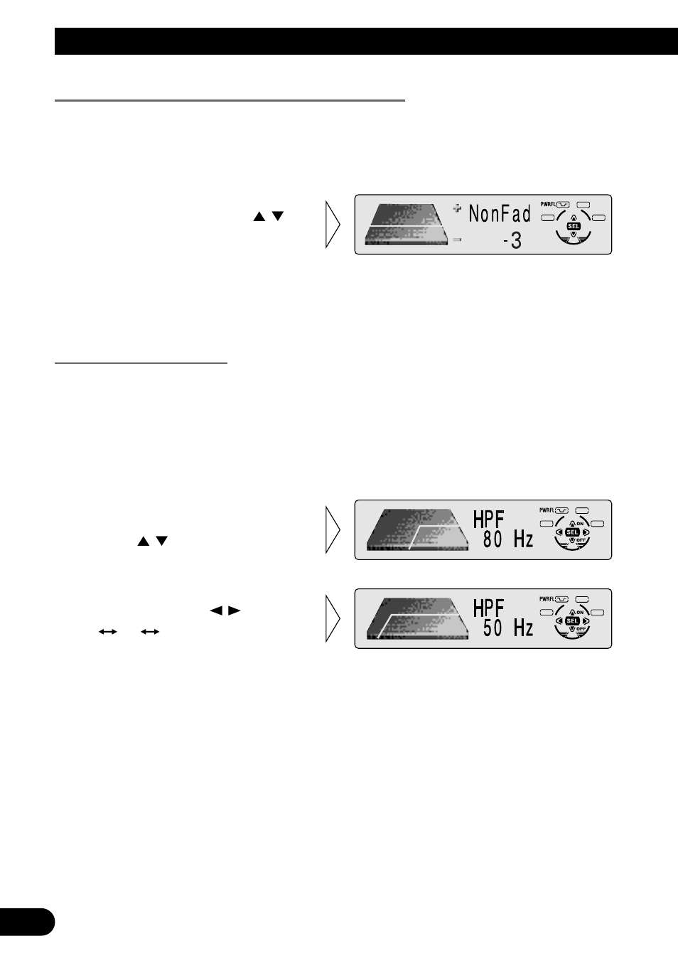 Ajuste del nivel de salida sin extinción (nonfad), Filtro de pasa alto (hpf), Ajuste de audio | Pioneer MEH-P7300R User Manual | Page 118 / 140