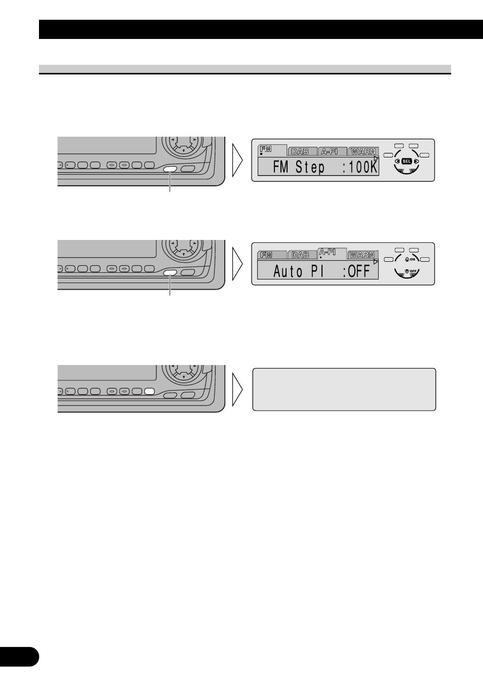 Ajustes iniciales, Selección del menú de ajustes iniciales, Nota | Cada presión cambia el modo, Sostenga durante 2 segundos | Pioneer MEH-P7300R User Manual | Page 120 / 140