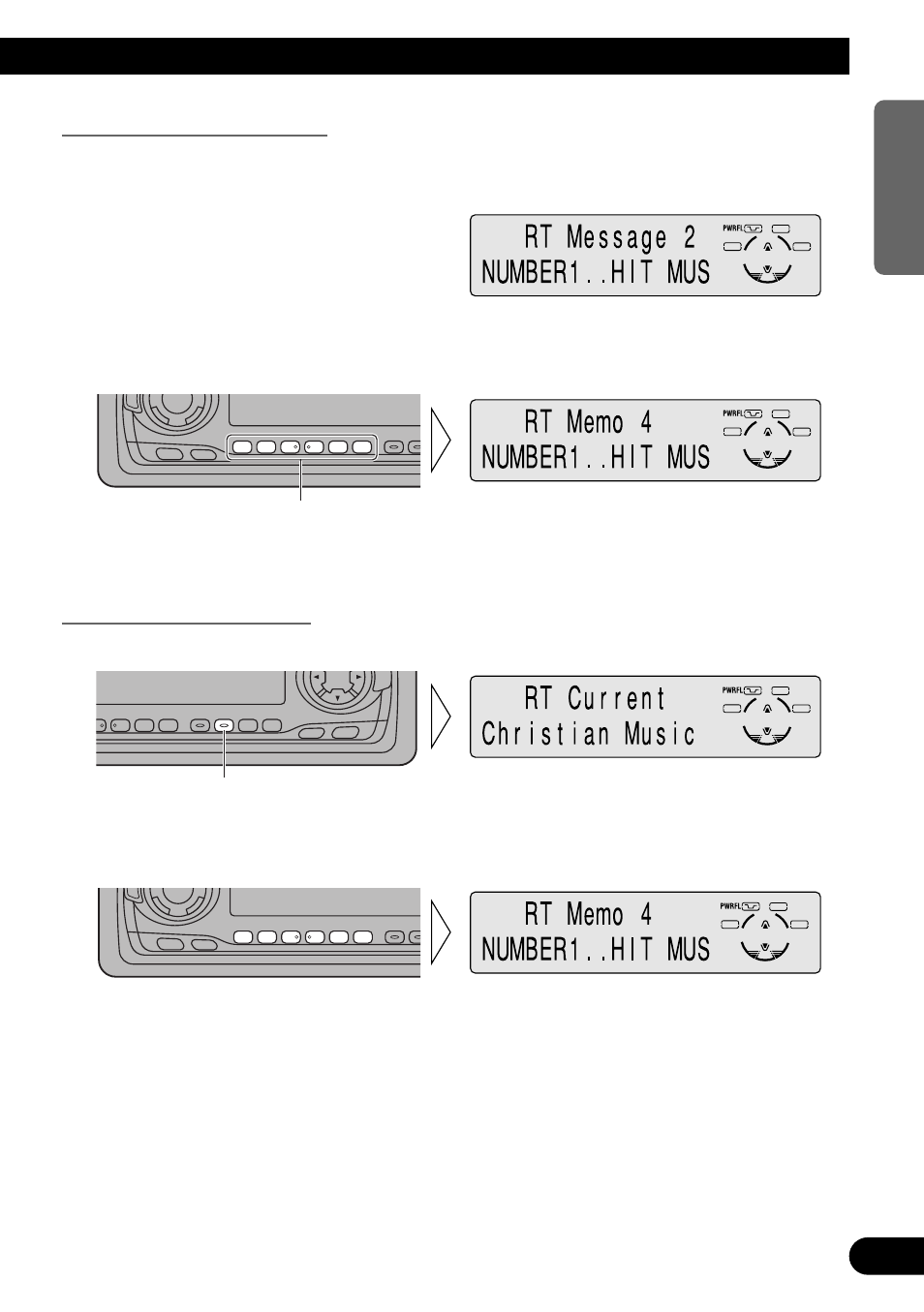 Storing radio text in memory, Recalling preset radio text, Hold for 2 seconds | Pioneer MEH-P7300R User Manual | Page 31 / 140