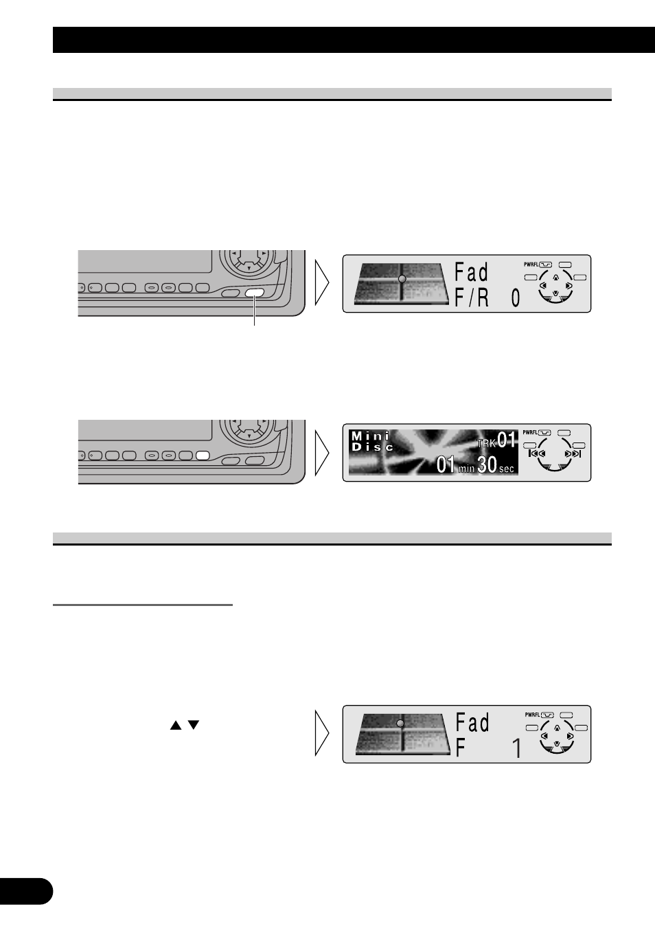 Entering the audio menu audio menu functions, Balance adjustment (fad), Audio adjustment | Entering the audio menu, Audio menu functions, The audio menu features the following functions | Pioneer MEH-P7300R User Manual | Page 44 / 140