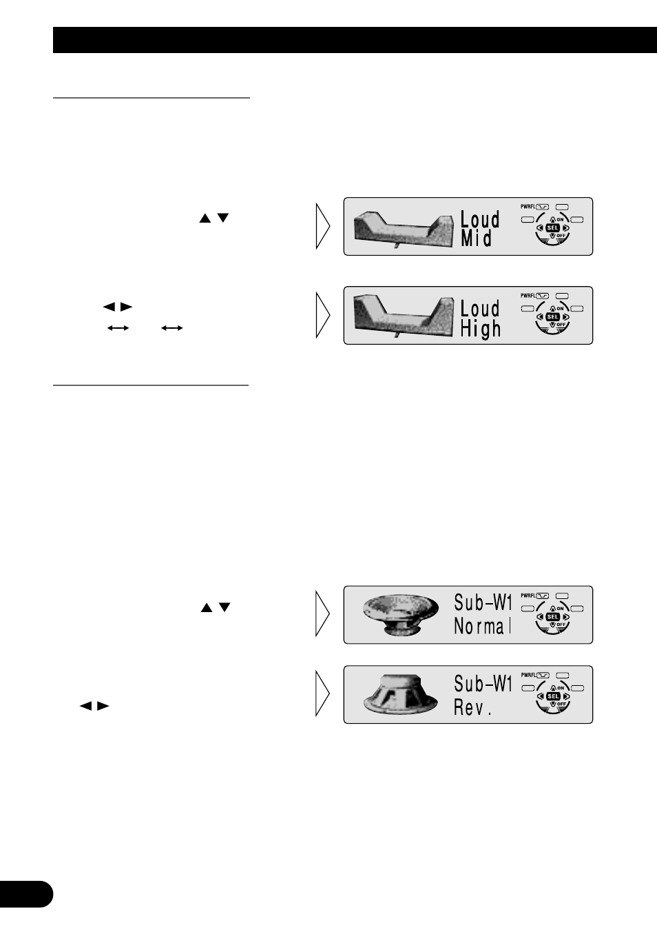 Loudness adjustment (loud), Subwoofer output (sub-w1), Audio adjustment | Pioneer MEH-P7300R User Manual | Page 48 / 140