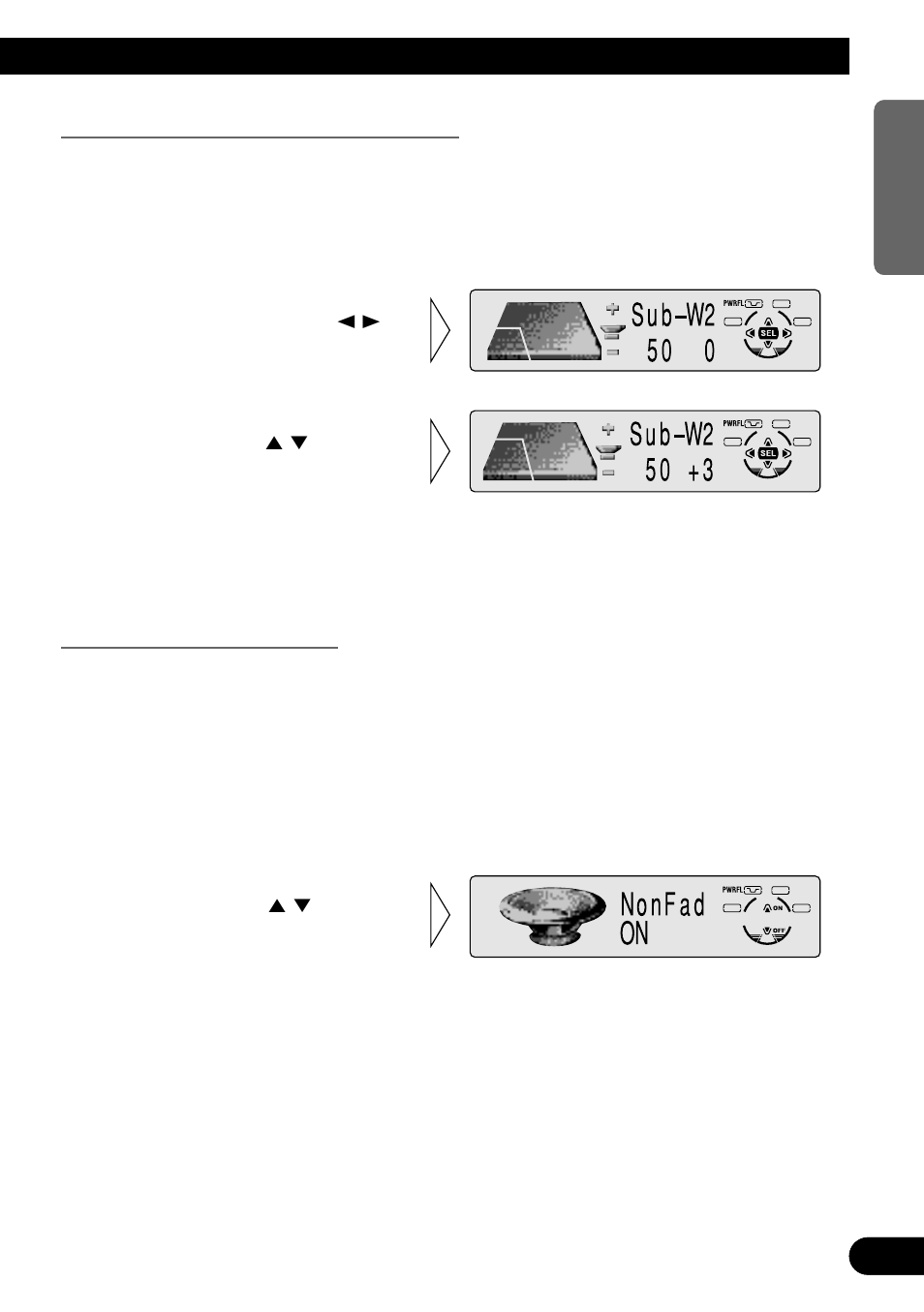 Subwoofer setting adjustment (sub-w2), Non fading output (nonfad), A title (english) | Pioneer MEH-P7300R User Manual | Page 49 / 140