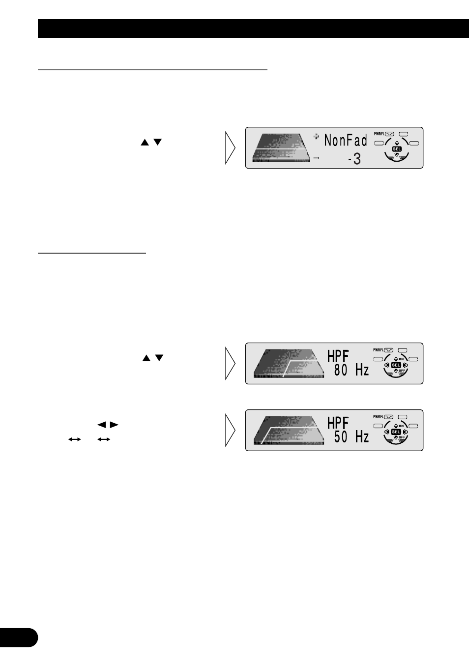 Non fading output level adjustment (nonfad), High pass filter (hpf), Audio adjustment | Pioneer MEH-P7300R User Manual | Page 50 / 140