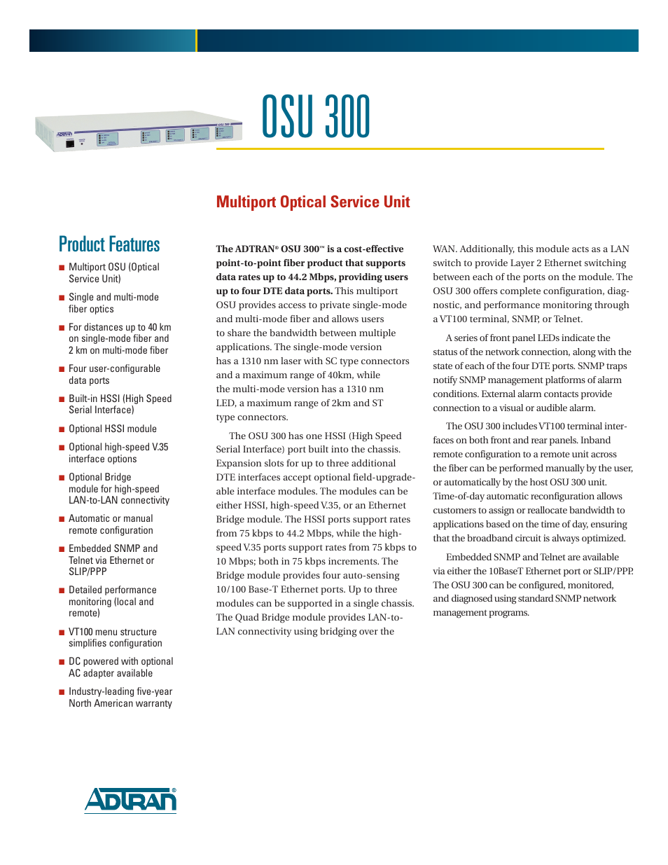ADTRAN Multiport Optical Service Unit OSU 300 User Manual | 2 pages