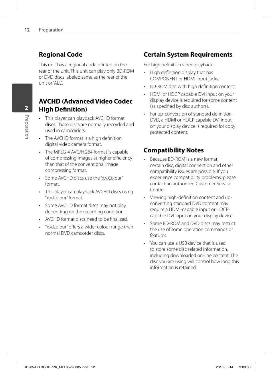 Regional code, Avchd (advanced video codec high defi nition), Certain system requirements | Pioneer BCS-303 User Manual | Page 12 / 80