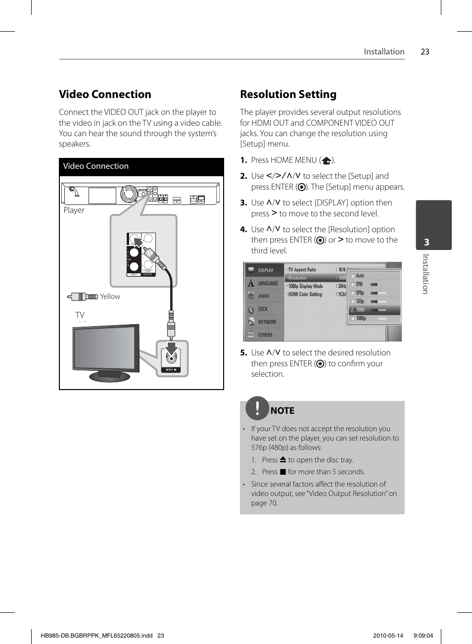 Video connection, Resolution setting | Pioneer BCS-303 User Manual | Page 23 / 80