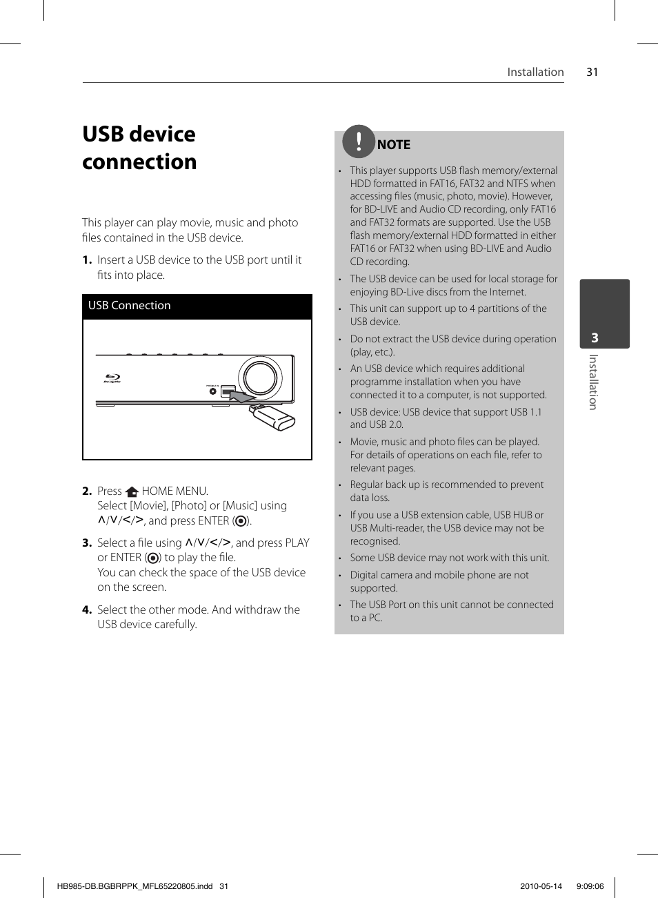 Usb device connection | Pioneer BCS-303 User Manual | Page 31 / 80