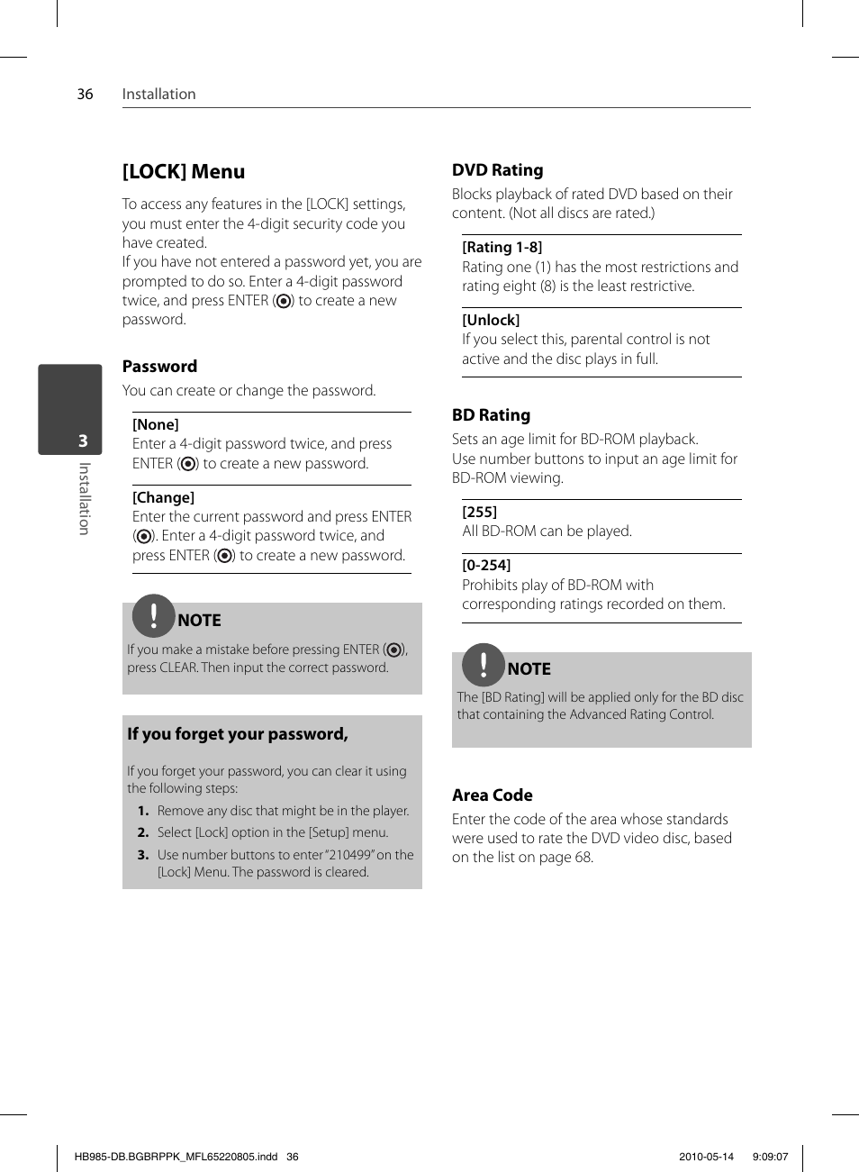 Lock] menu | Pioneer BCS-303 User Manual | Page 36 / 80