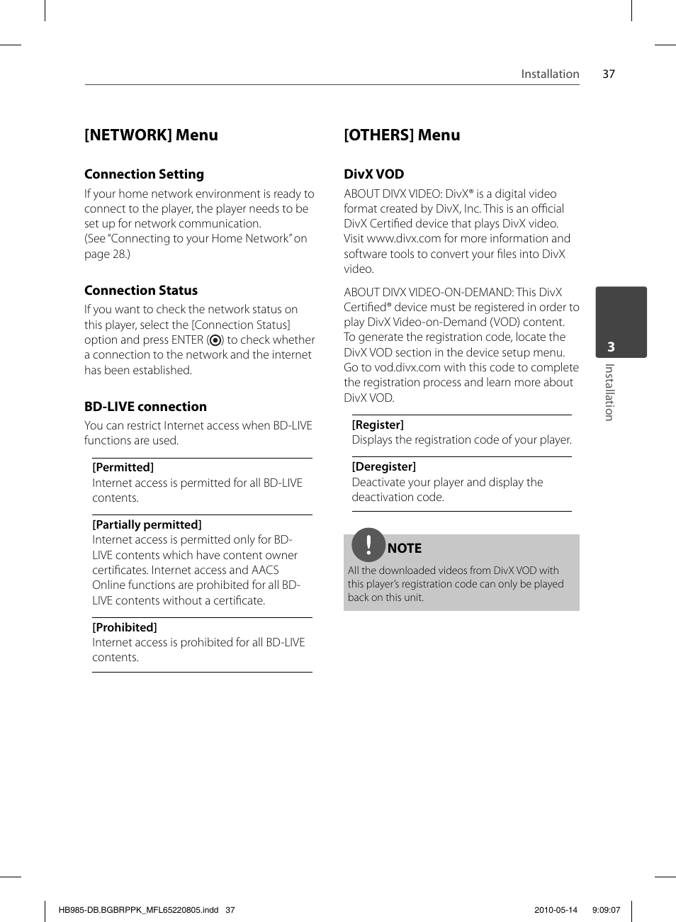 Network] menu, Others] menu | Pioneer BCS-303 User Manual | Page 37 / 80