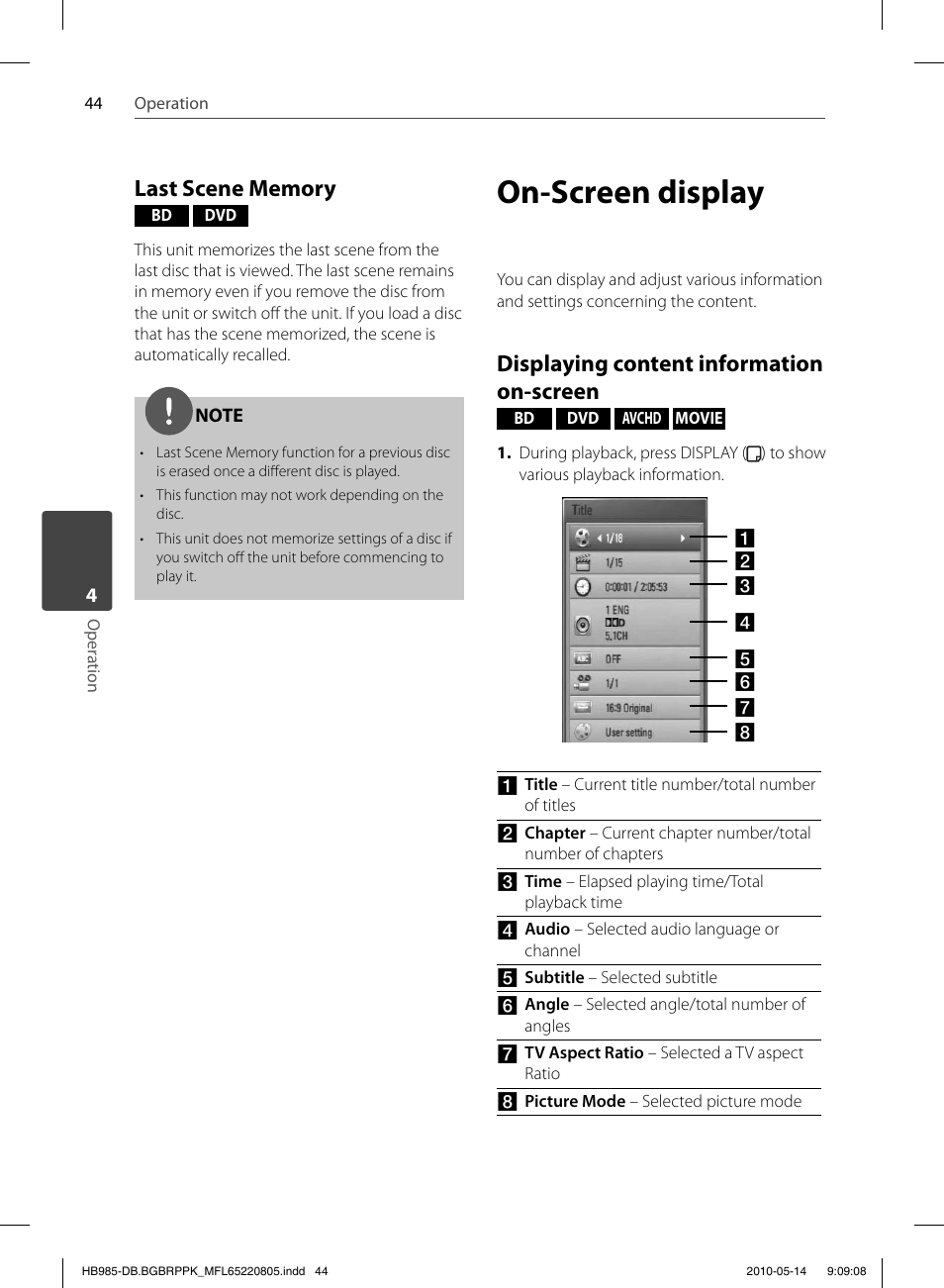 On-screen display, Displaying content information on-screen | Pioneer BCS-303 User Manual | Page 44 / 80
