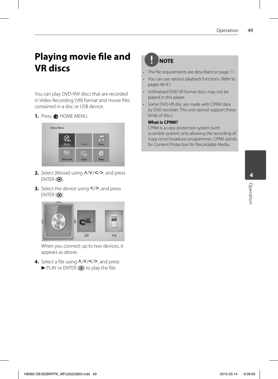 Playing movie fi le and vr discs | Pioneer BCS-303 User Manual | Page 49 / 80