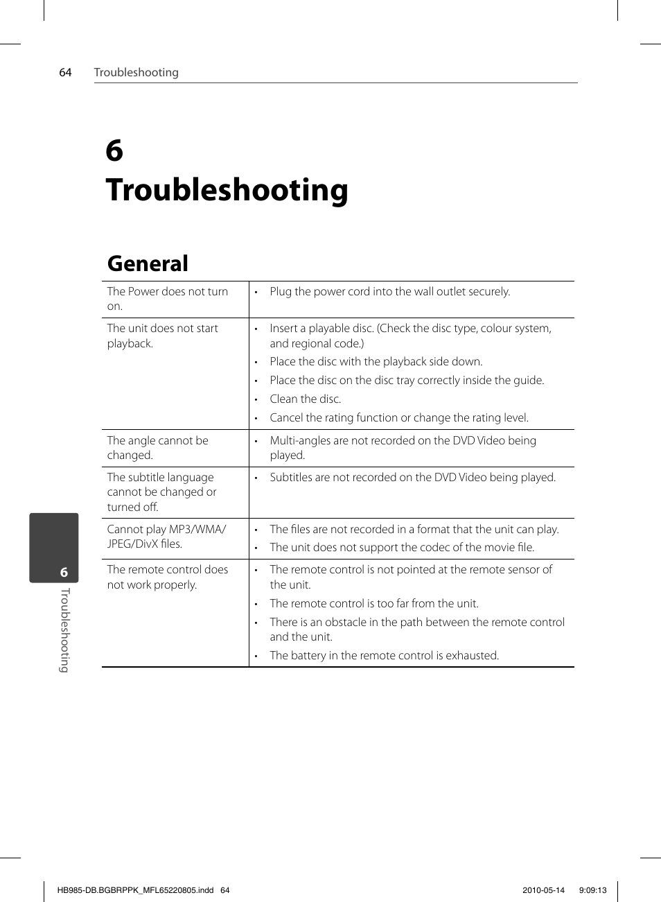 6 troubleshooting, General | Pioneer BCS-303 User Manual | Page 64 / 80