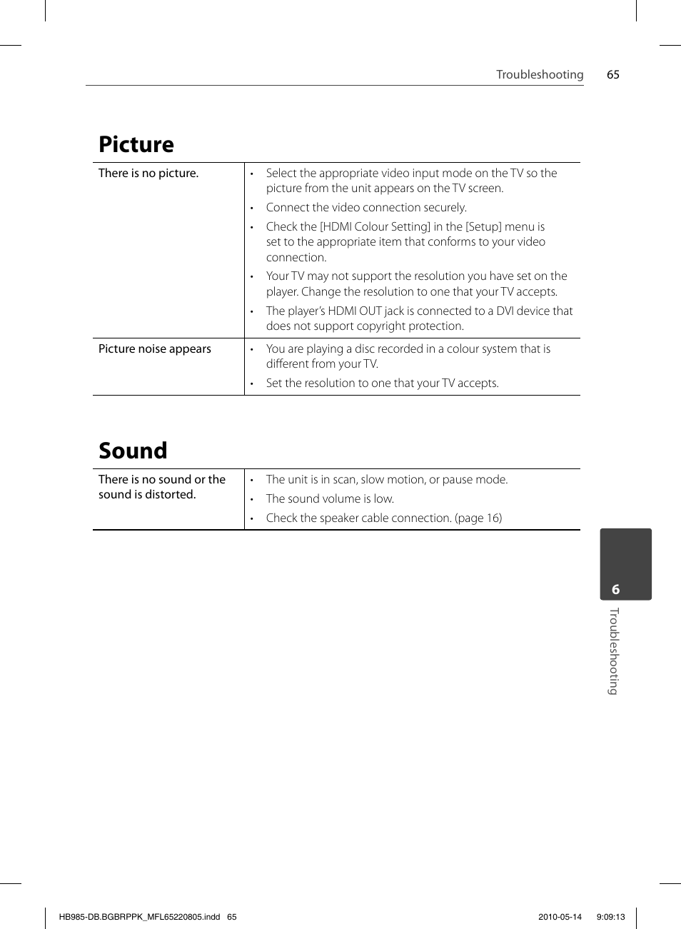 Picture, Sound | Pioneer BCS-303 User Manual | Page 65 / 80