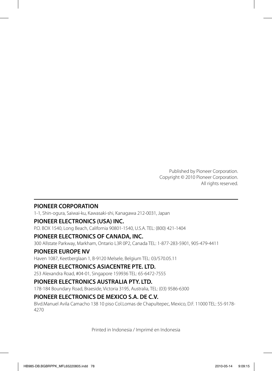 Pioneer BCS-303 User Manual | Page 80 / 80
