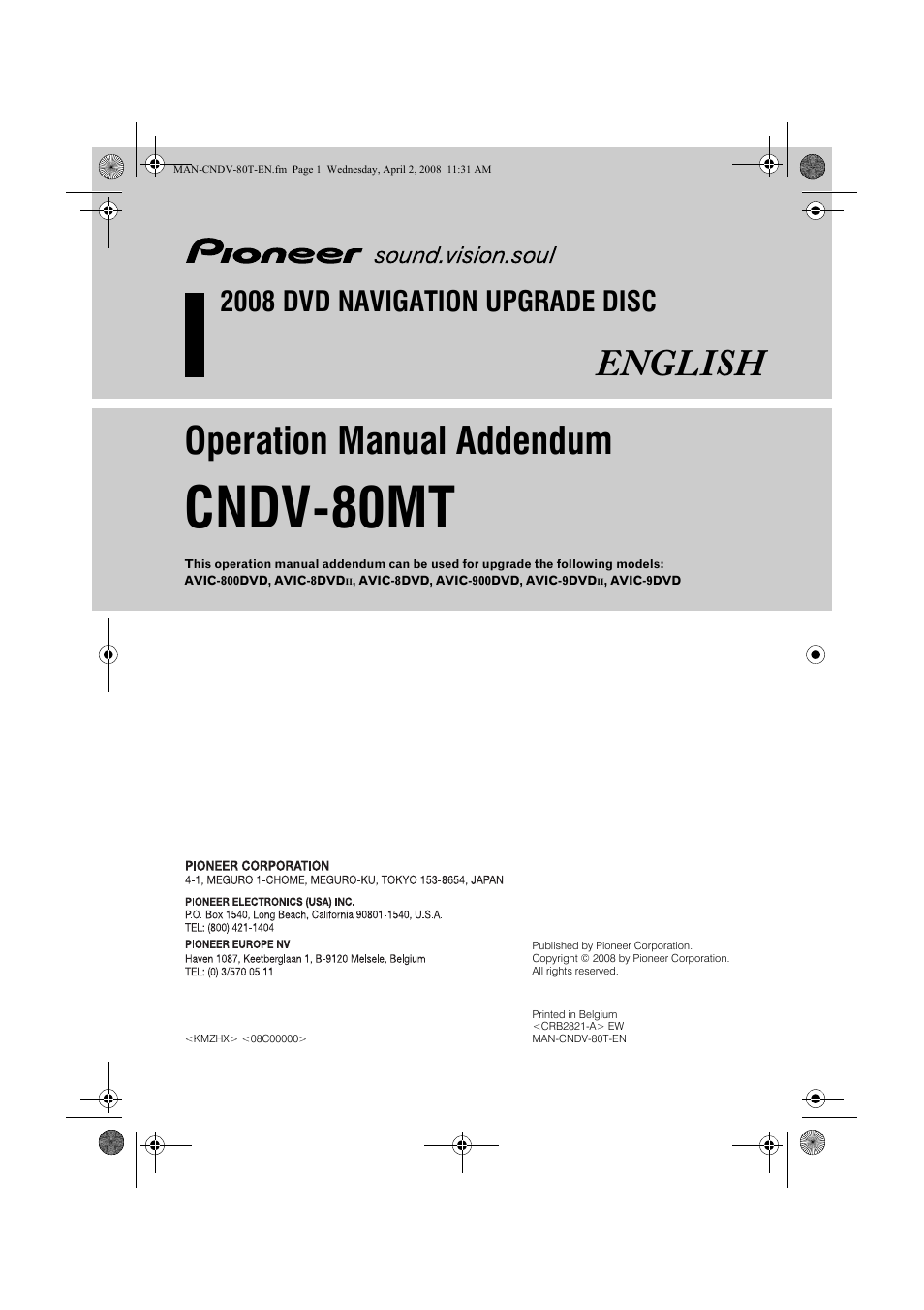 Pioneer CNDV-80MT User Manual | 16 pages