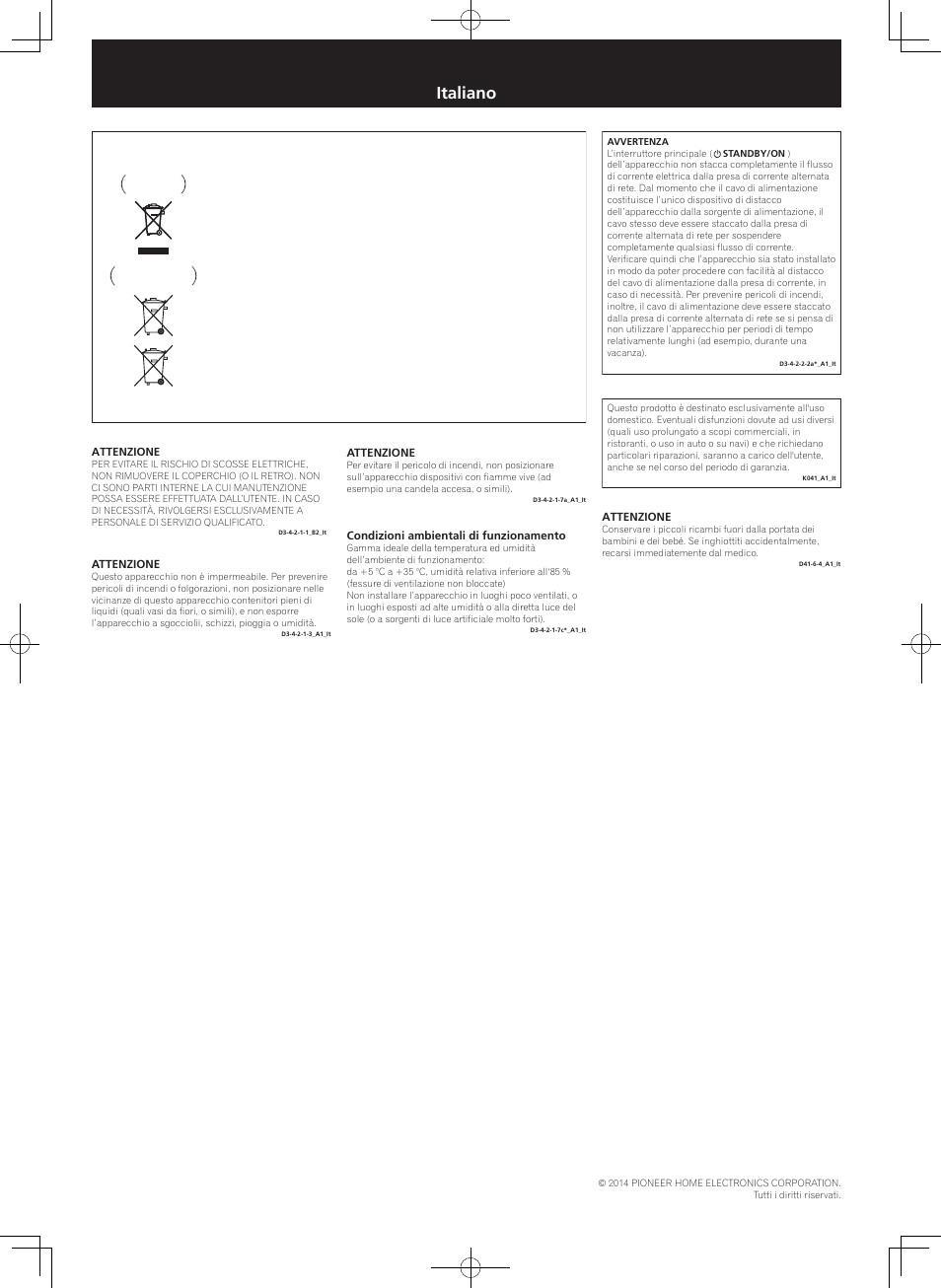 Istruzioni per la sicurezza, Sintoamplificatore av, Italiano | Pioneer VSX-924-K User Manual | Page 5 / 8