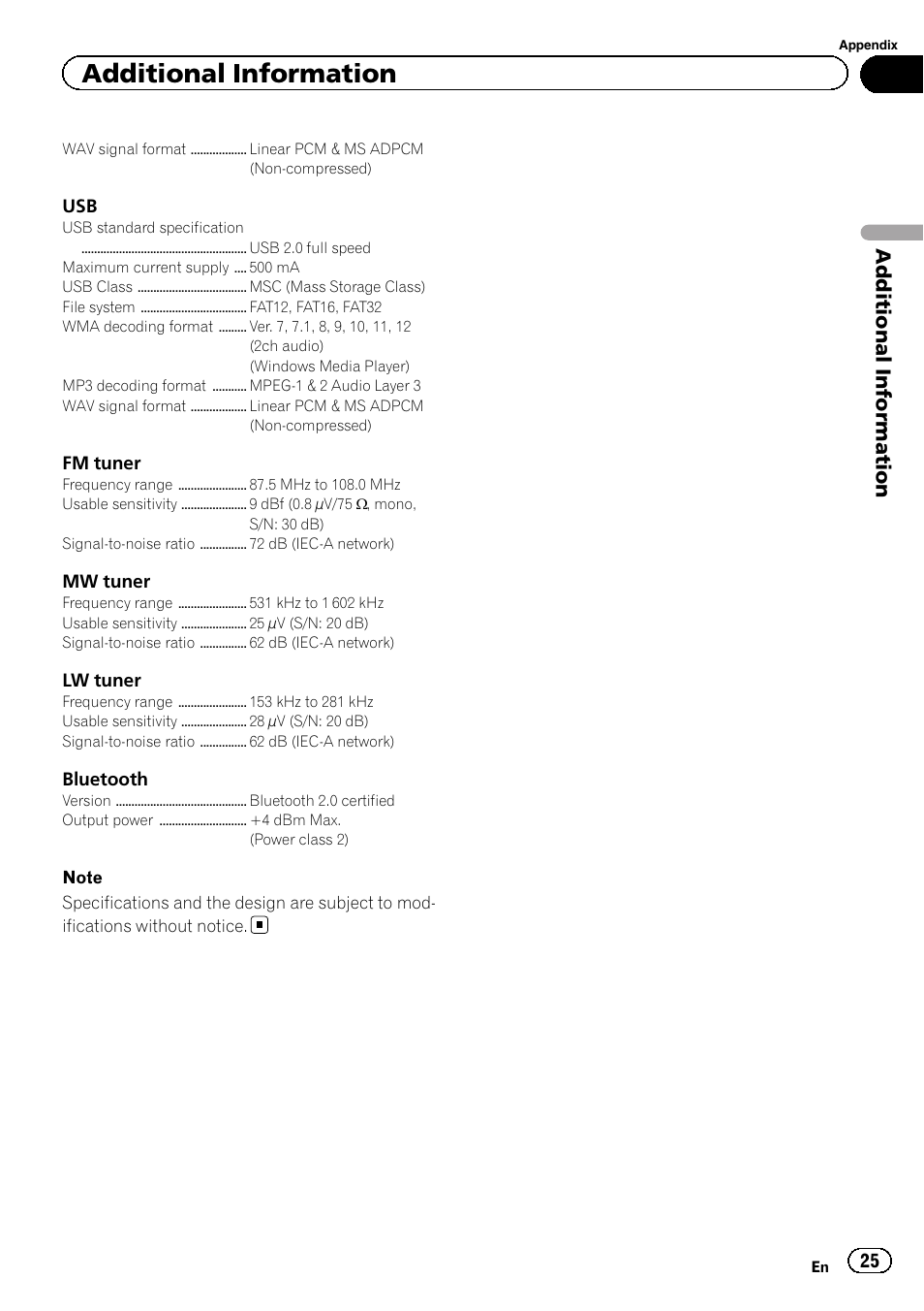 Additional information | Pioneer DEH-7300BT User Manual | Page 25 / 28