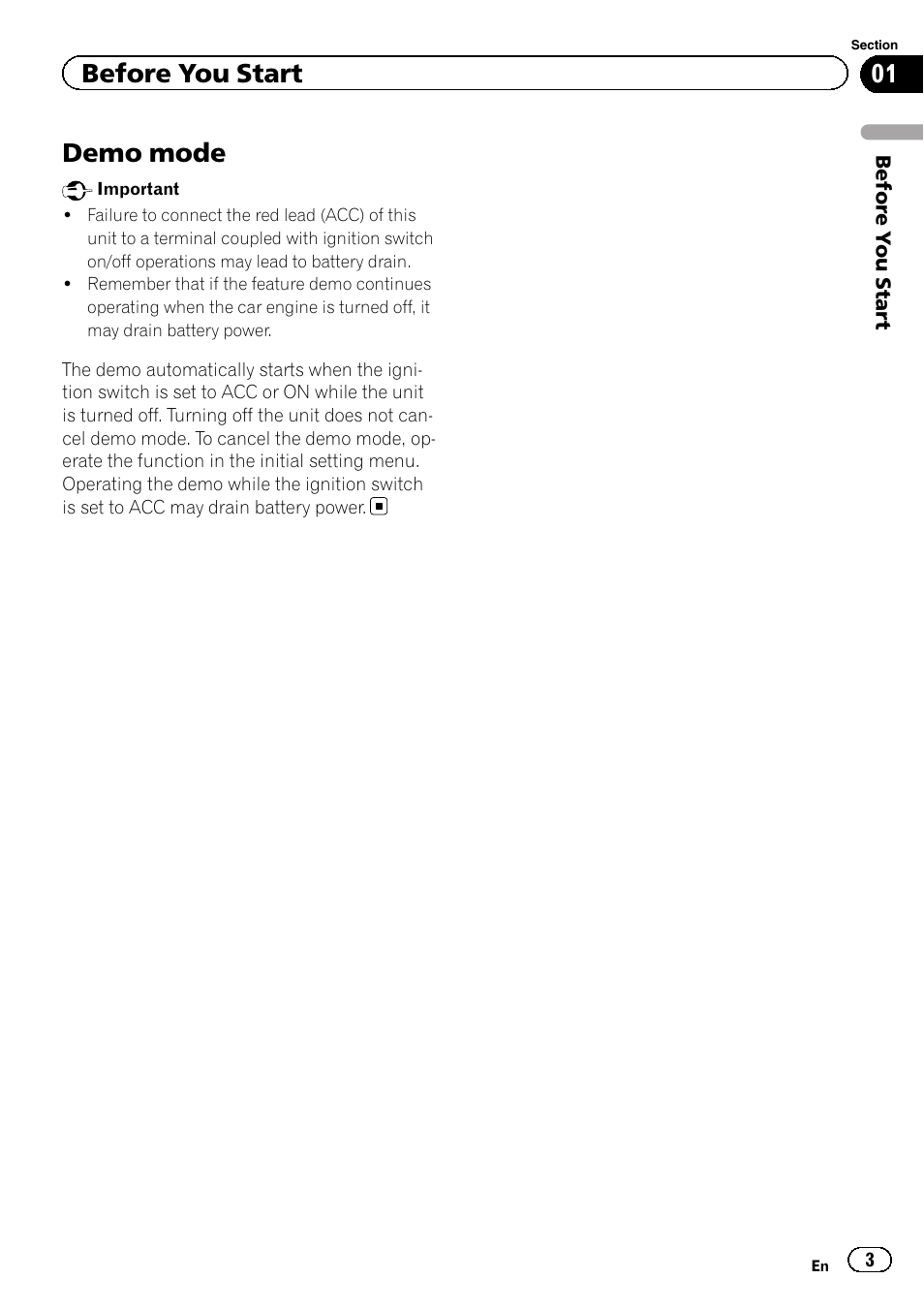 Demo mode, Before you start | Pioneer DEH-7300BT User Manual | Page 3 / 28