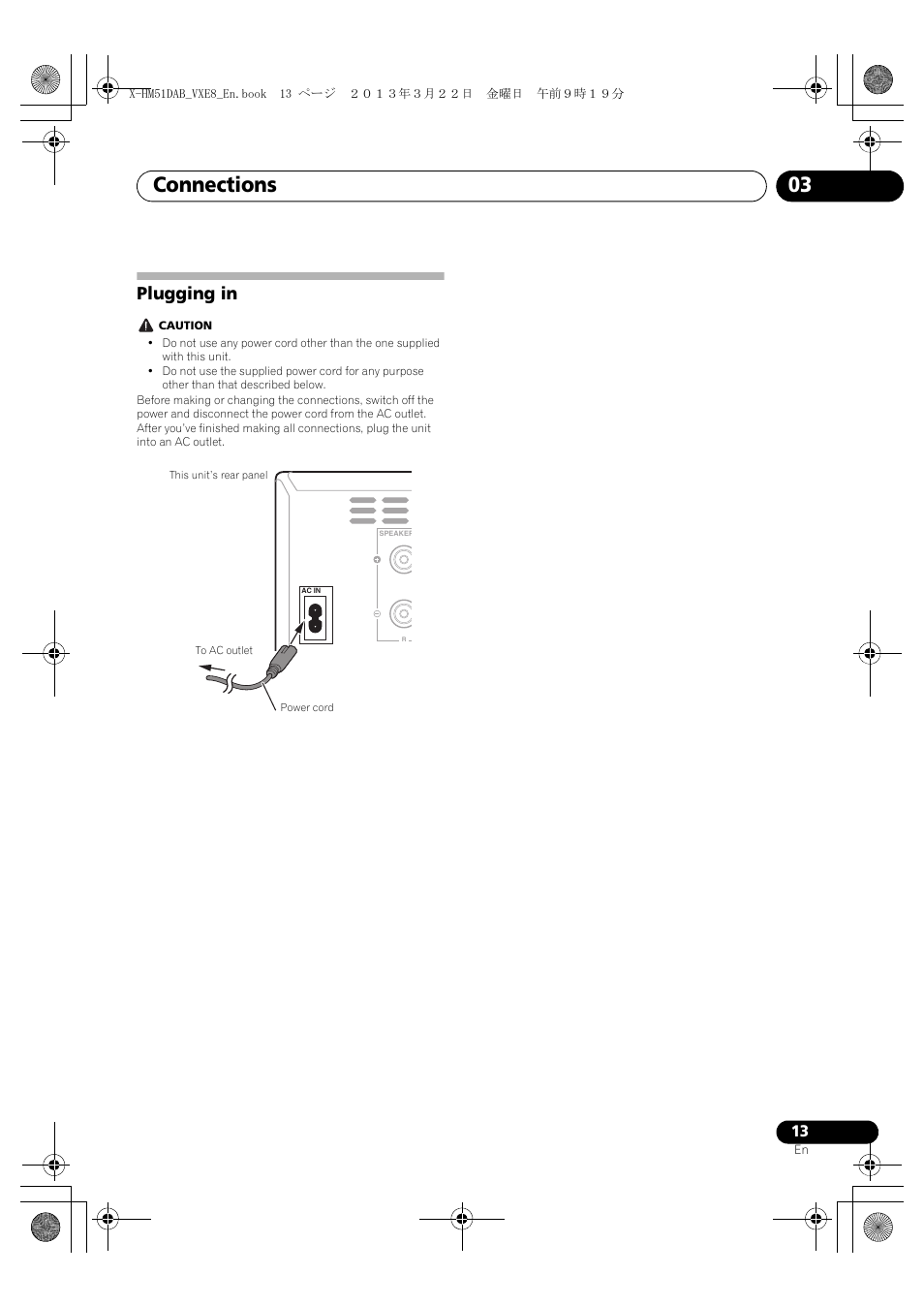 Plugging in, Connections 03 | Pioneer X-HM51DAB-K User Manual | Page 13 / 44