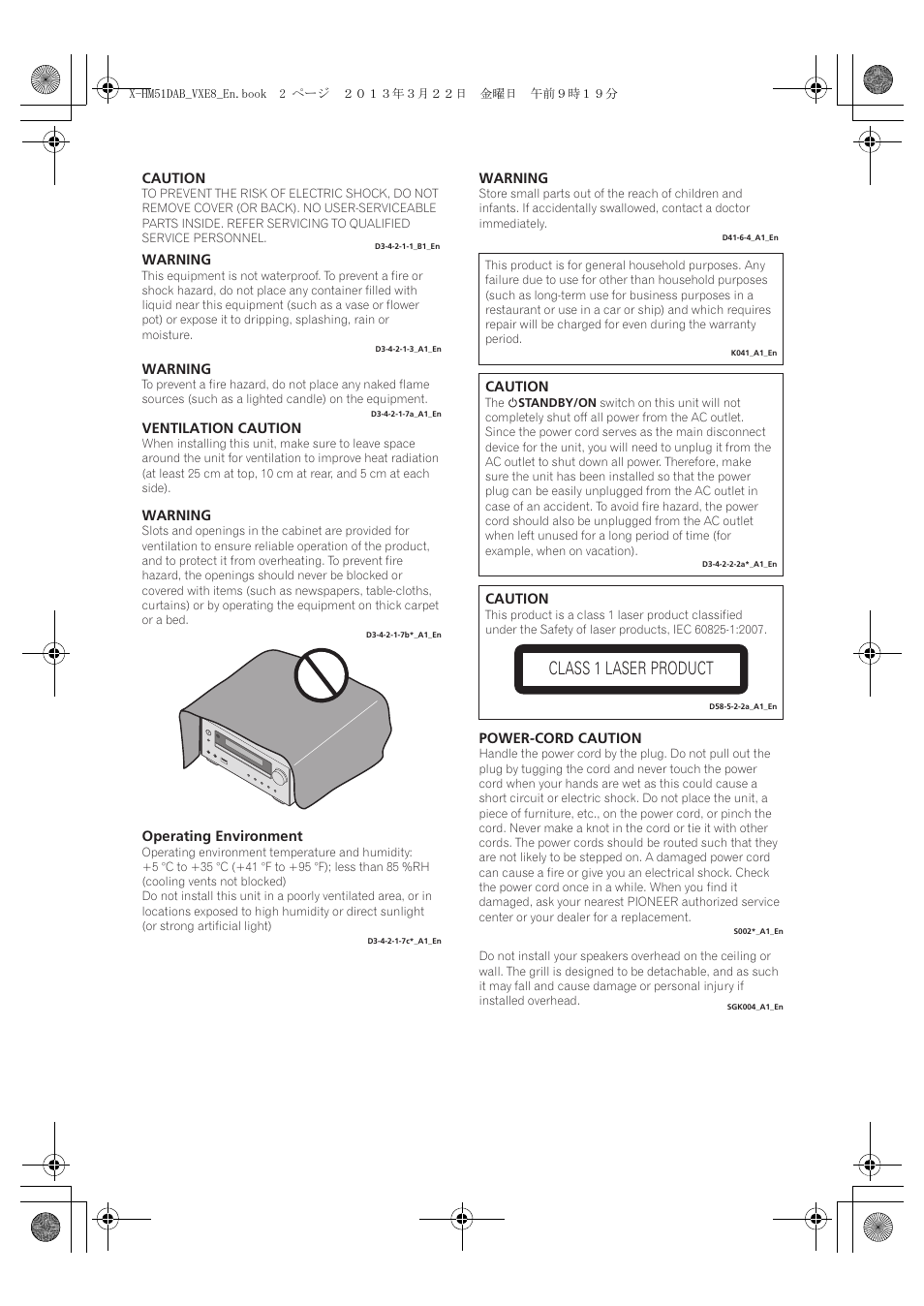 Class 1 laser product | Pioneer X-HM51DAB-K User Manual | Page 2 / 44
