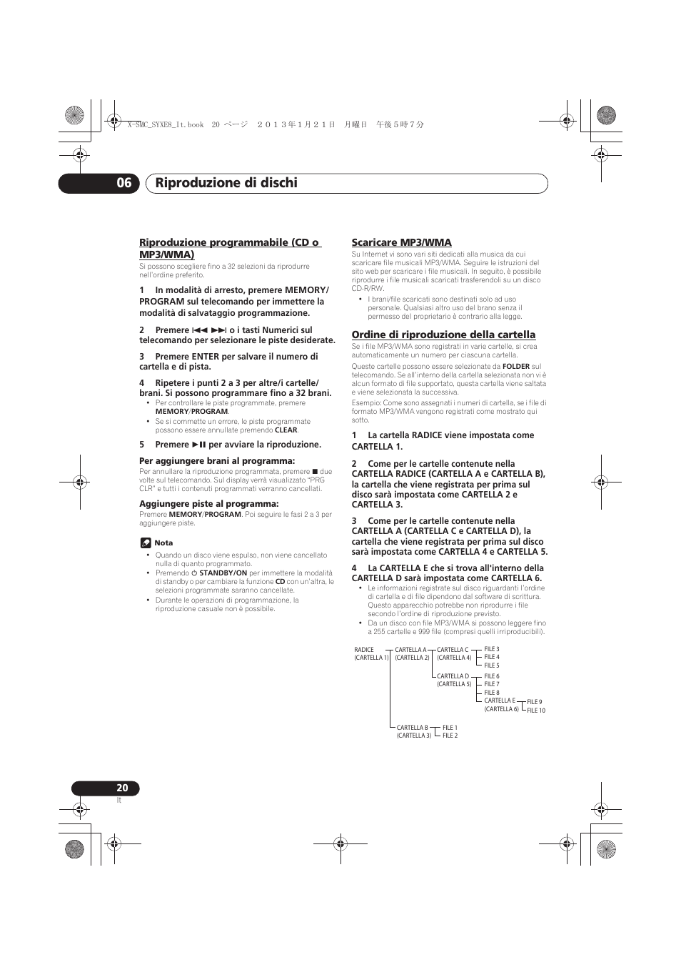 Riproduzione programmabile (cd o mp3/wma), Scaricare mp3/wma, Ordine di riproduzione della cartella | Riproduzione di dischi 06 | Pioneer X-SMC00 User Manual | Page 128 / 256