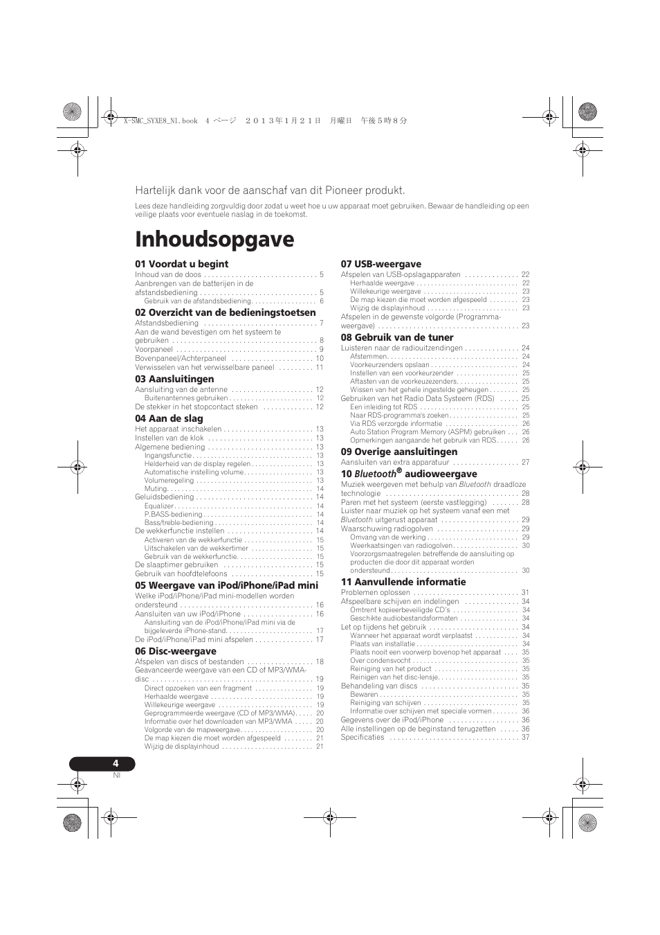Handleiding, Inhoudsopgave | Pioneer X-SMC00 User Manual | Page 148 / 256