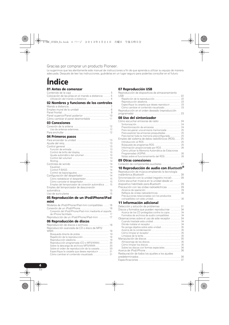 Sistema micro slim, Manual de instrucciones, Índice | Gracias por comprar un producto pioneer | Pioneer X-SMC00 User Manual | Page 184 / 256