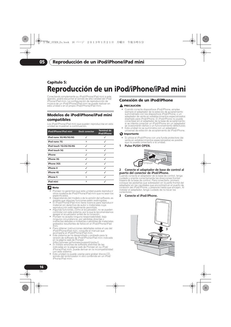 05 reproducción de un ipod/iphone/ipad, Mini, Modelos de ipod/iphone/ipad mini compatibles | Conexión de un ipod/iphone, Reproducción de un ipod/iphone/ipad mini, Reproducción de un ipod/iphone/ipad mini 05, Capítulo 5 | Pioneer X-SMC00 User Manual | Page 196 / 256